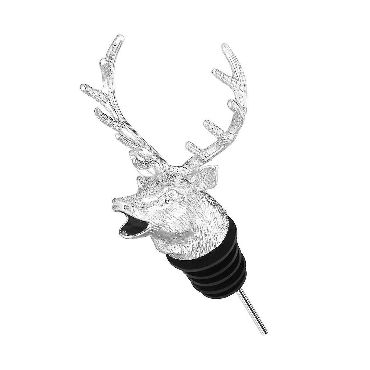 Bestomz Hirschkopf-weinausgießer Und -verschluss, Weinbelüfter, Dekanter, Hirschmotiv Mit Silikonkautschuk-silver