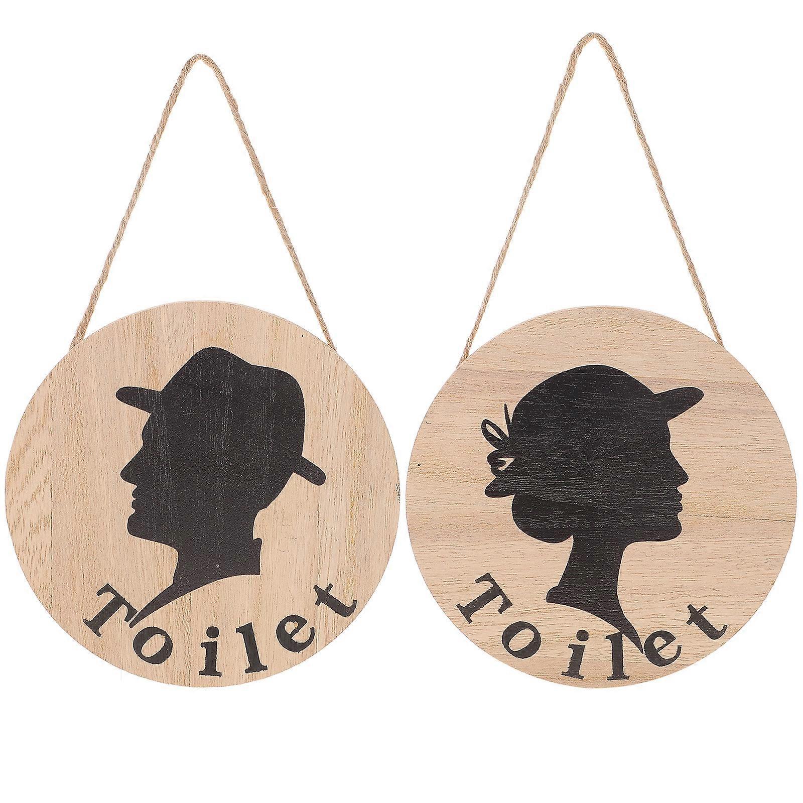 Stück Toilettenschilder Aus Holz, Toilettentürschilder, Hängende Toilettenschilder Aus Holz-14.5x14.5cm