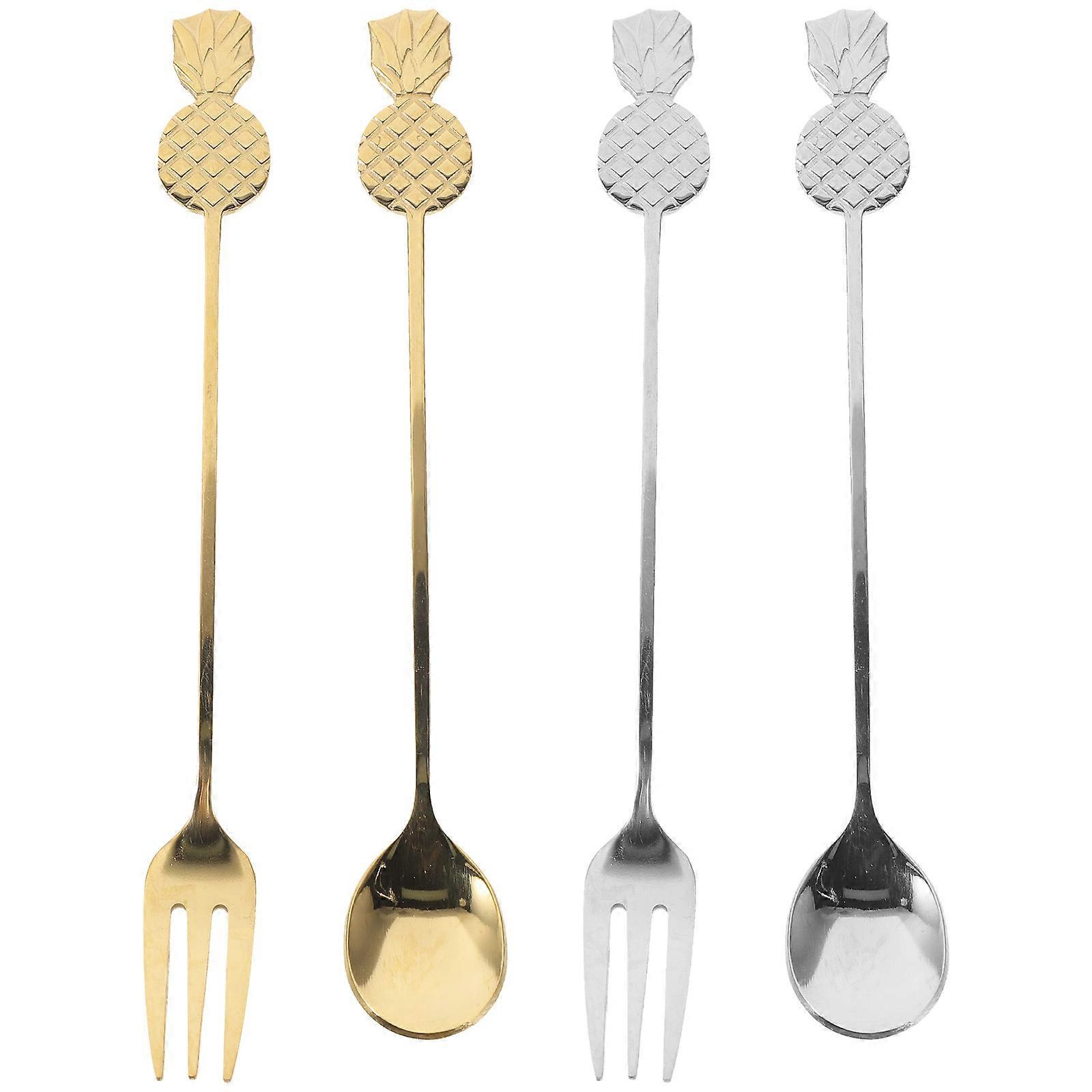 4-teiliges Set: Kaffeelöffel, Ananas-gabel, Eiscreme-gabel-14.5x1.5cm