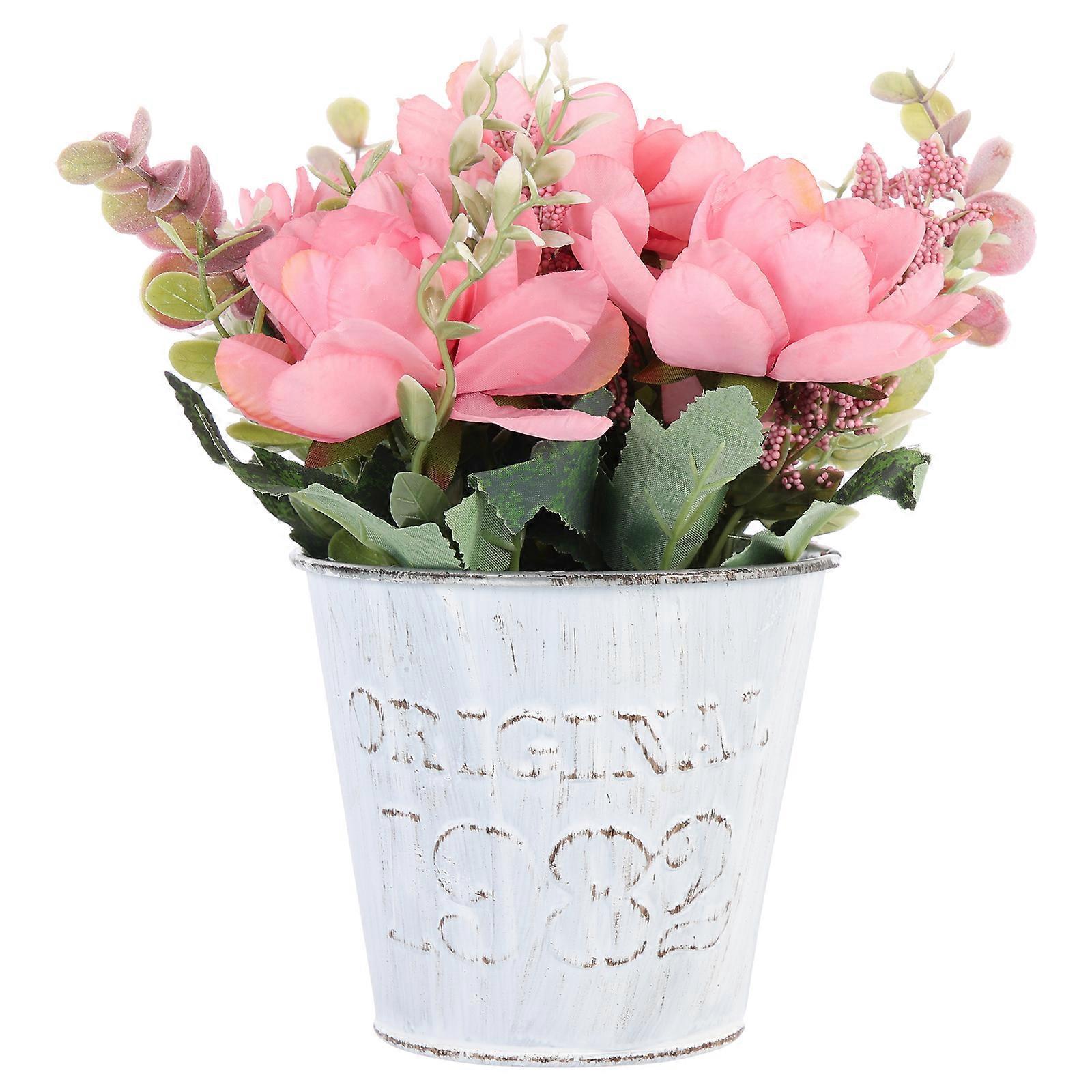 1 Set Künstliche Blumen, Seidenblumen, Eisentopf, Künstliche Wildblumen, Tischdekoration-11x11x19cm-pink