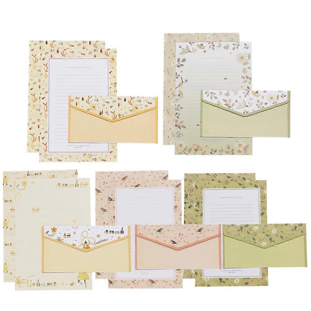 5 Sets/45 Stück Briefumschläge Und Briefpapier Mit Blumenmuster, Hübsches Schreibset Für Die Schule (15 Umschläge + 30 Briefpapier)-20.80x14.10x0.10cm