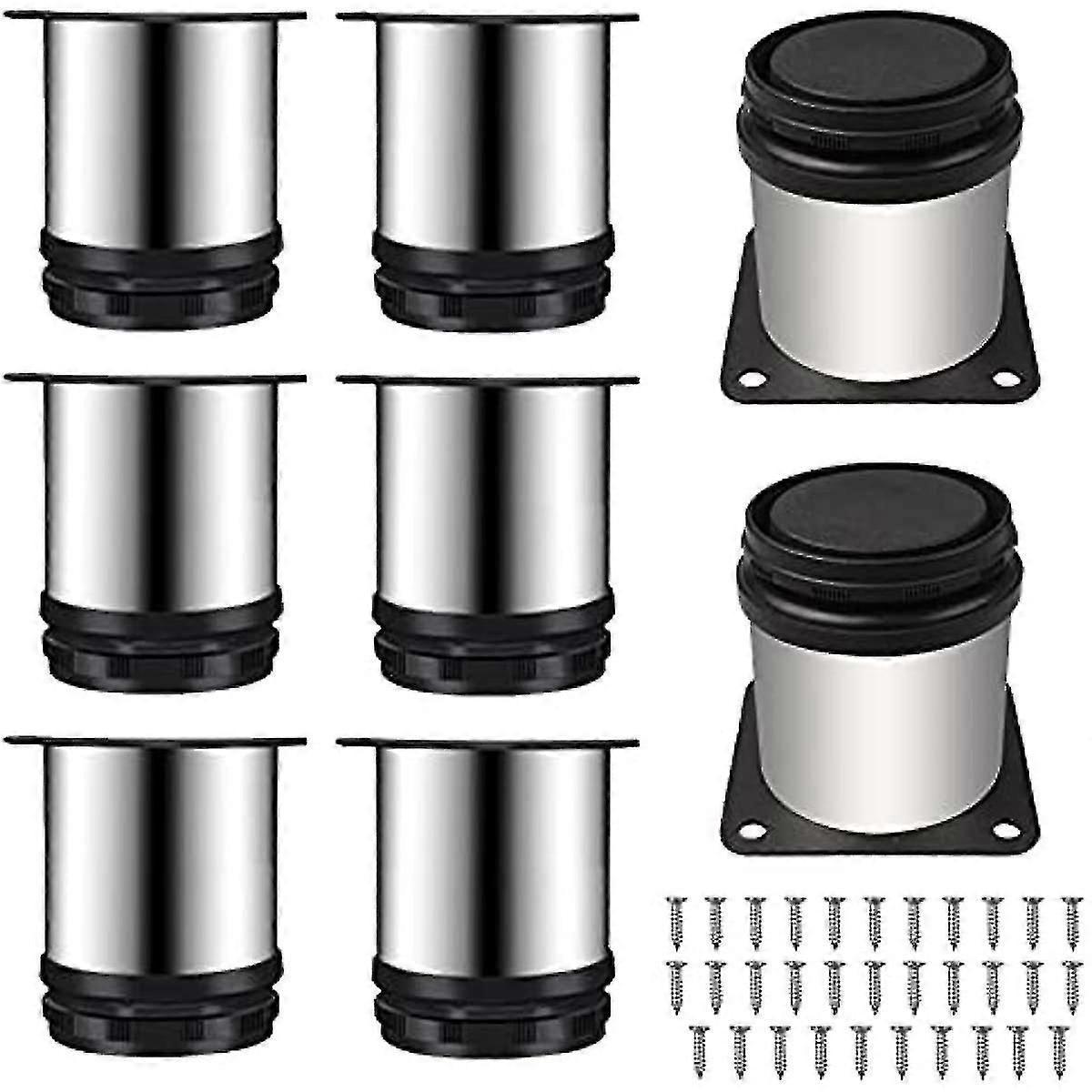 Kigniote 8-teiliges Set Verstellbarer Möbelbeine Aus Edelstahl, Schrankbeine, Runde Verstellbare Beine, Tischbeine, Möbelfüße Für Schreibtisch Und Sofa Mit 32 Befestigungsteilen