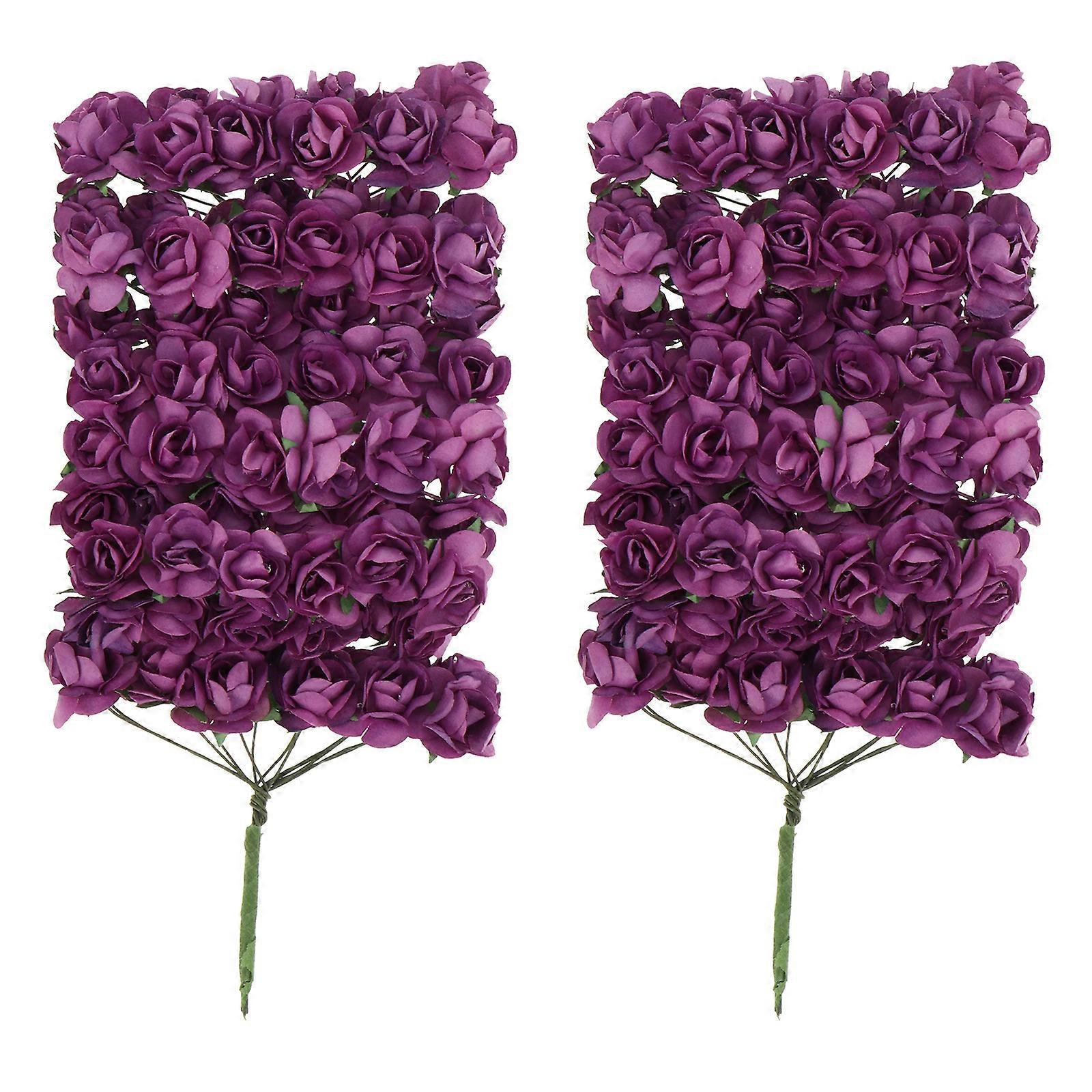 144 Stück Zarte Papierrosen, Künstliche Rosenblumen, Blumenstraußdekorationen-1.8x8cm-purple