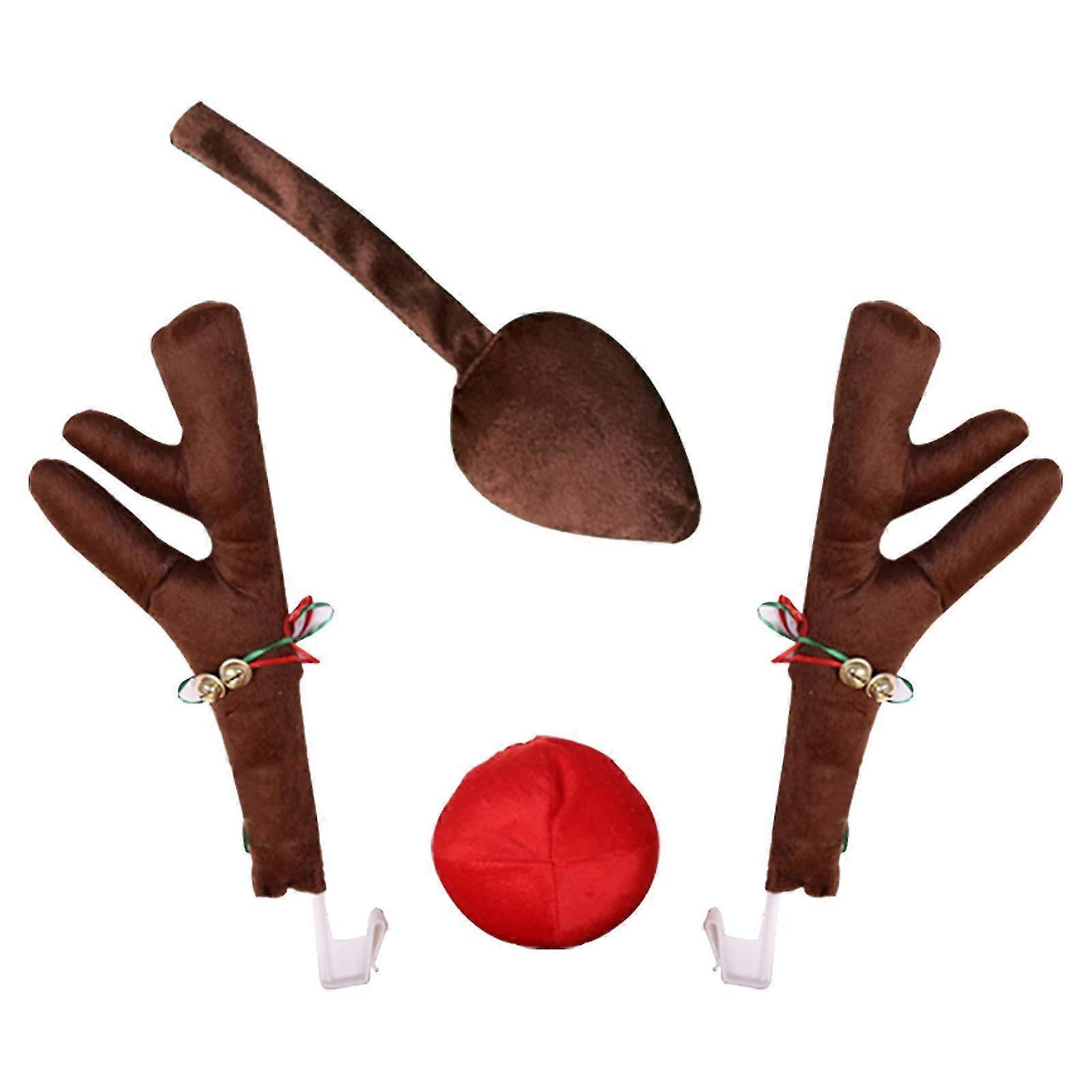 Set Auto-hirschgeweih, Auffällige, Farbenfrohe Stoff-weihnachtsdekoration Mit Rentier-motiv Für Fahrzeuge