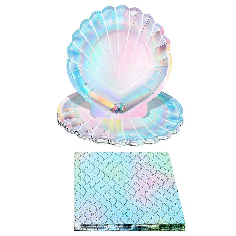 1 Set Muschelteller, Meerjungfrauen-partyteller, Einweg-meerjungfrauen-servietten, Teller-18.00x18.00x0.30cm
