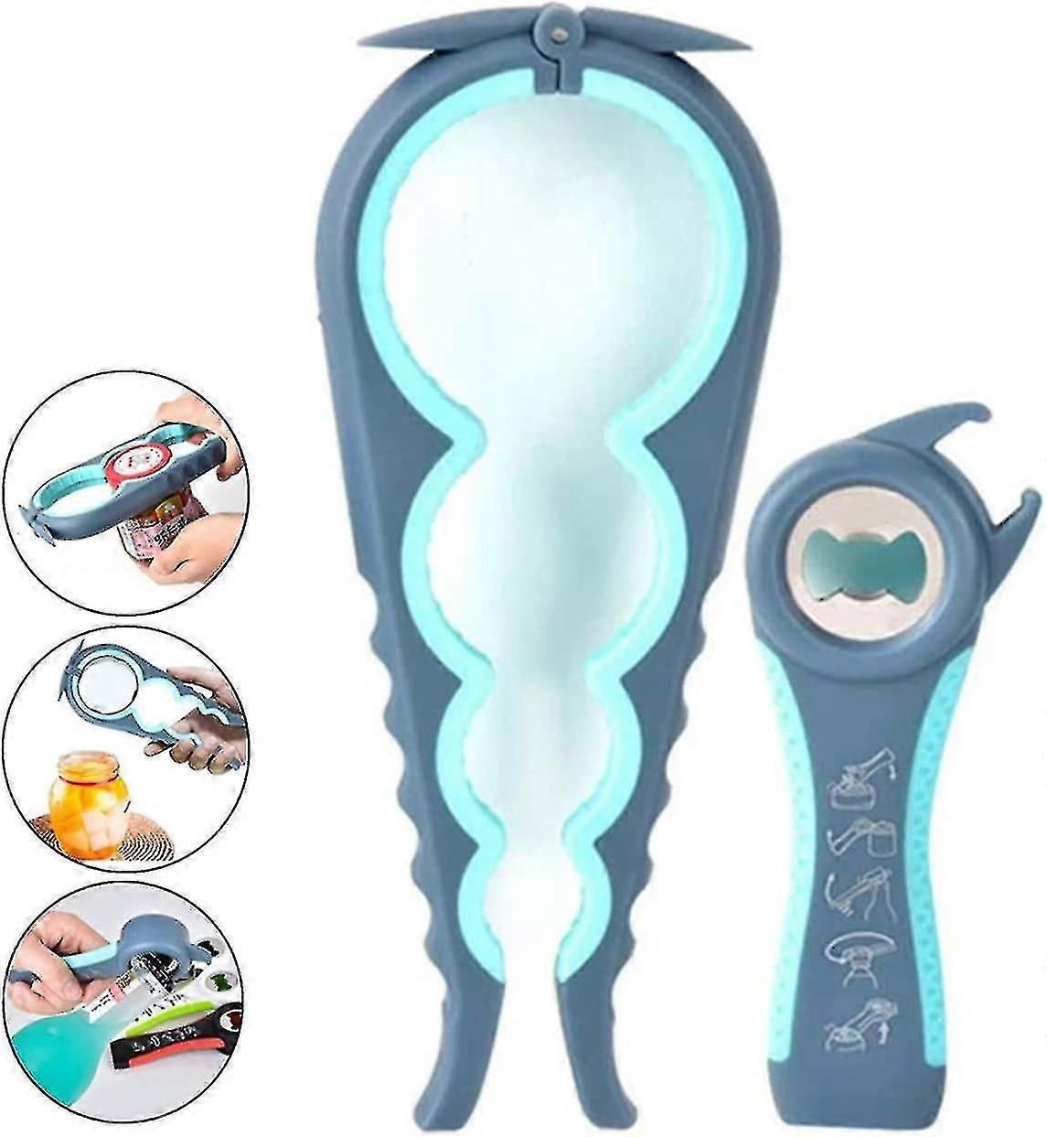 Dww-5-in-1 Und 4-in-1 Multifunktions-glasöffner-flaschenöffner-set, Einfach Zu Bedienen Für Kinder, Ältere Menschen Und Arthritis-patienten. (blau)