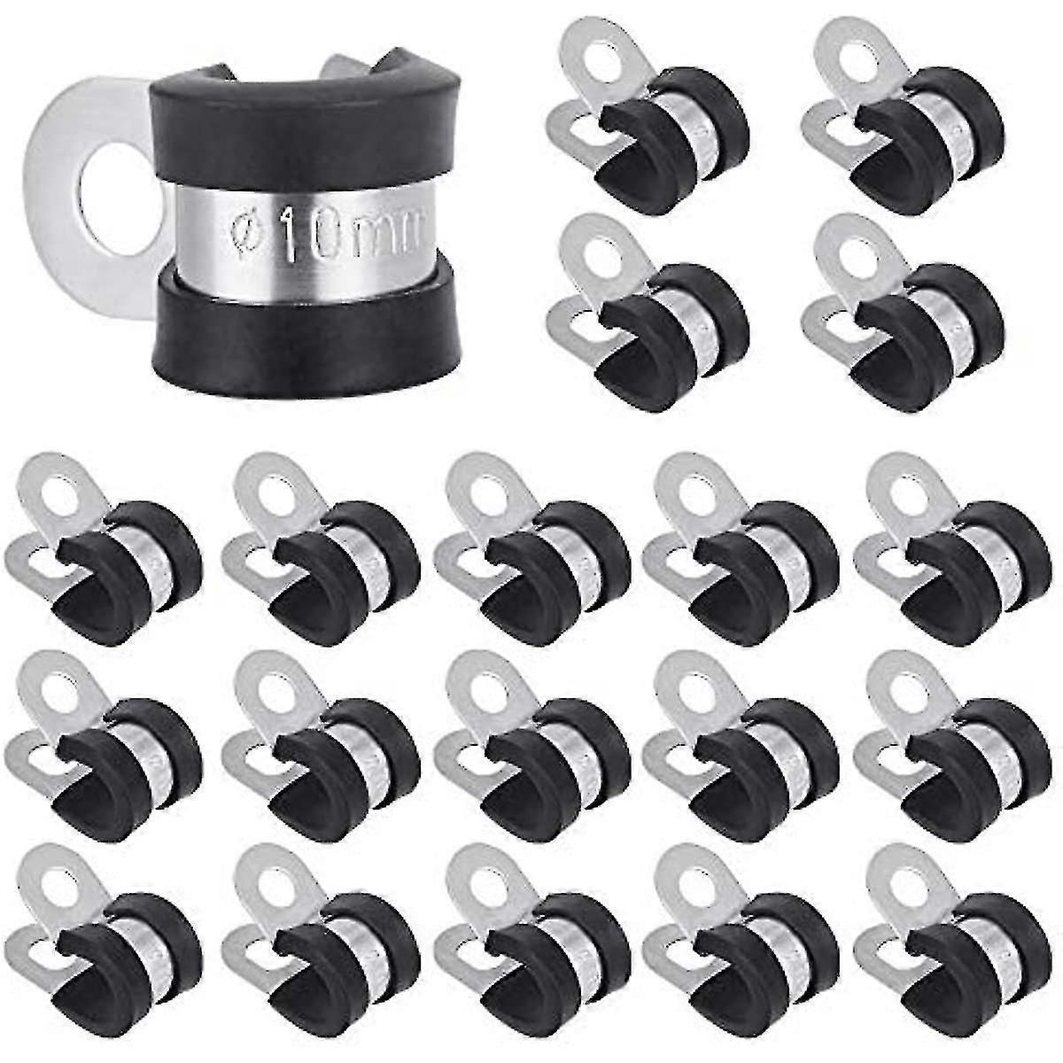 20 Stück 10-mm-kabelklemmen (2/5 Zoll), Gummierte P-clips, Edelstahl-kabelklemmen, Schlauchschellen, Gummikabelklemmen, Rohr-/kabelklemmen