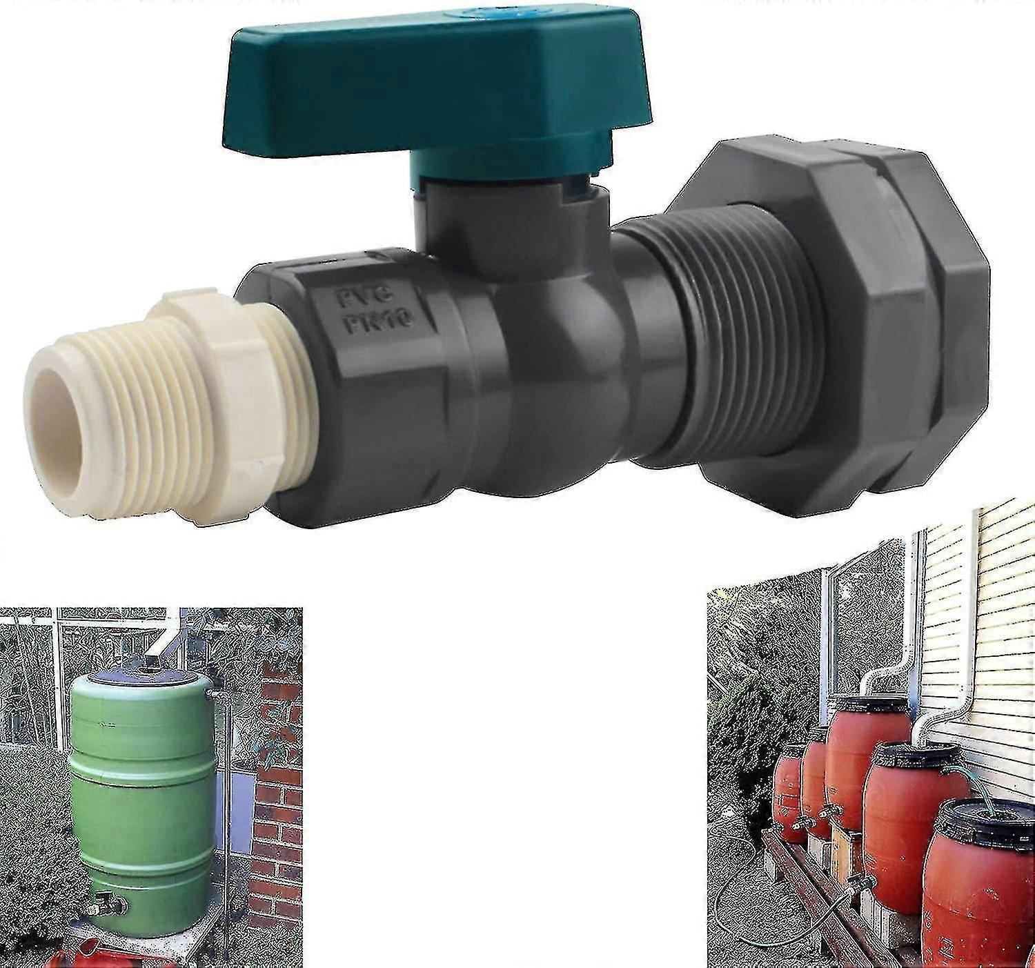Anschlussstück Für Pvc-wassertanks (3/4 Zoll) Mit Pvc-regenfassarmatur, Schottverschraubung Und Schlauchadapter