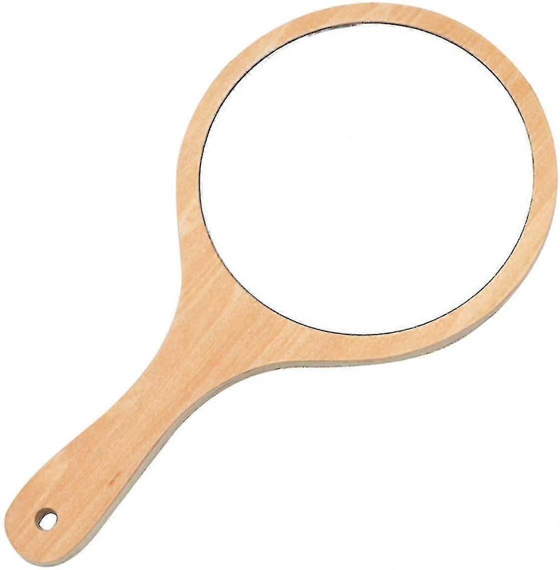 Circular Hand Mirror With Wooden Handle Makeup Mirror