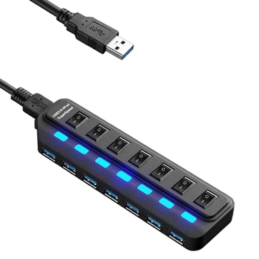 Usb-hub Mit 7 Ports, Usb 3.0 Daten-hub, Usb-splitter, Netzteil, Ein-/ausschalter