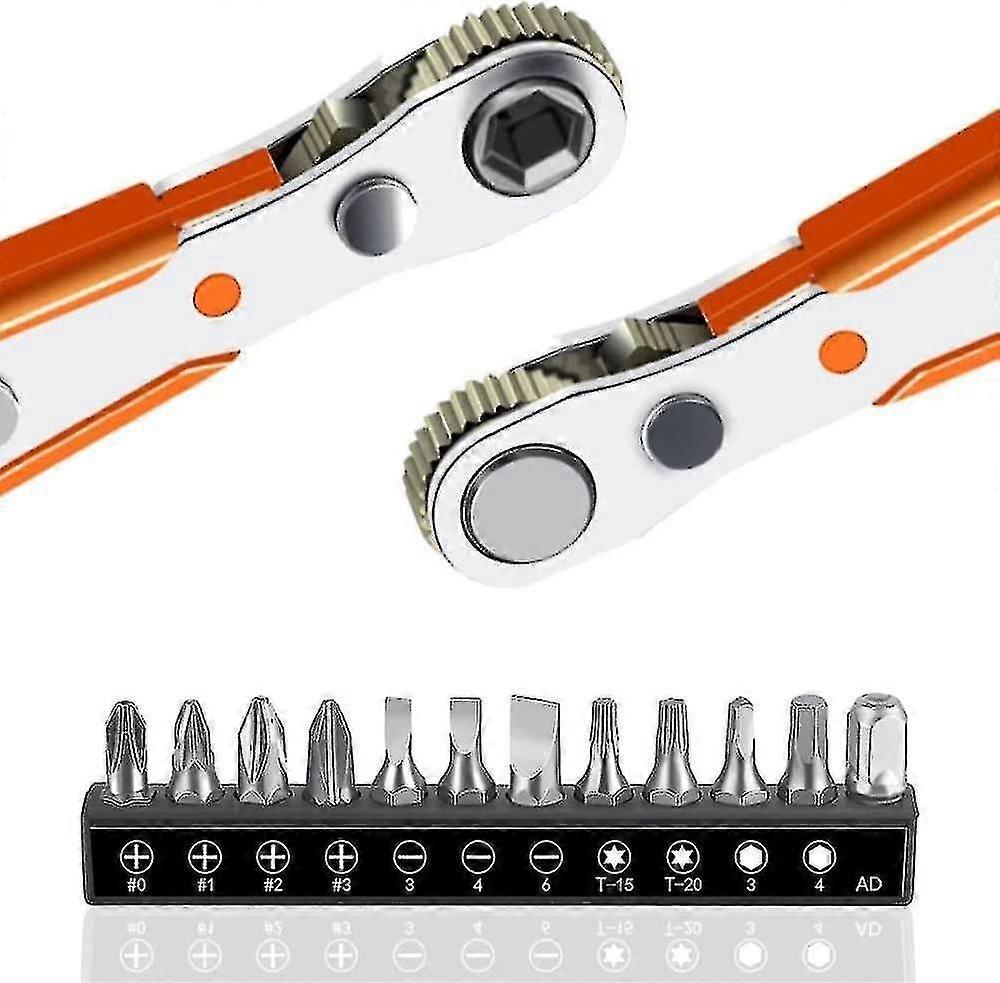 Ratschenschraubendreher-set, 13-teilig, 110 Mm, 1/4" Mini-ratschenschlüssel Und 12 Schraubendreherbits Mit 1/4"-hochdrehmomentantrieb, Reversibel