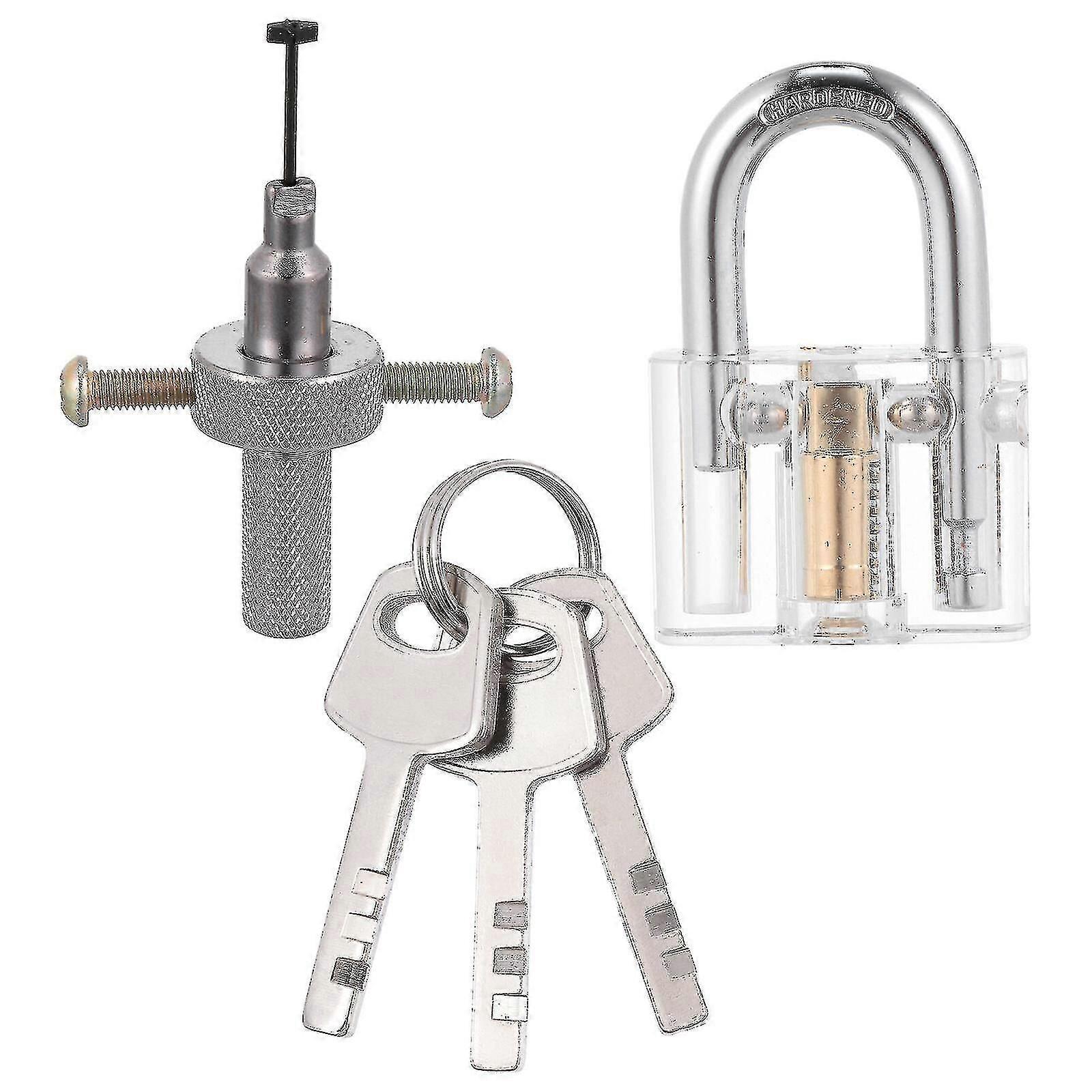 A-1 Set Transparente Klingen Vorhängeschloss Mit Scheibensicherung Schlossöffnungswerkzeugen Mit 3 Schlüsseln-1 Set
