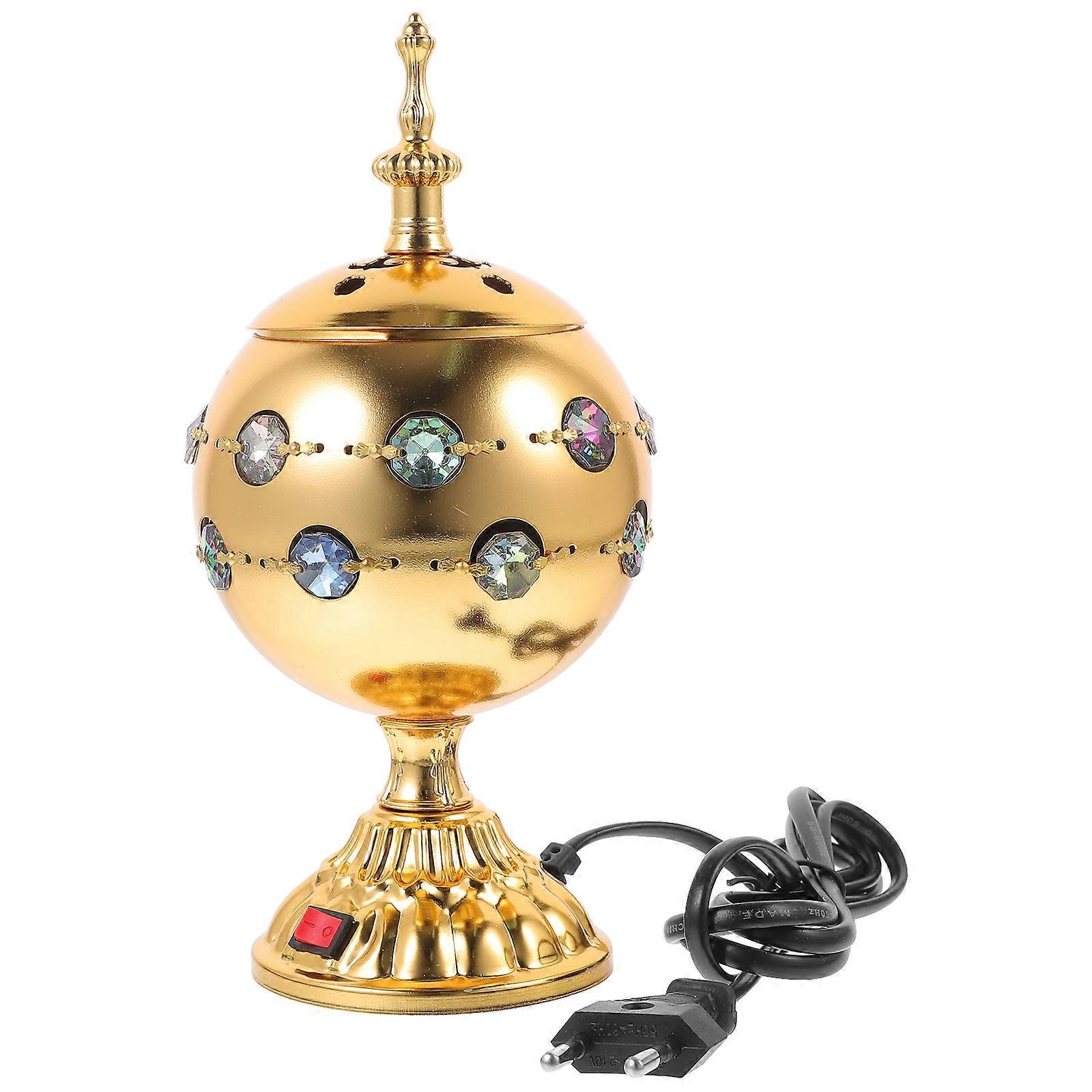 Elektrischer Arabischer Räuchergefäß Für Den Schreibtisch, Mit Deckel, Stecker, Eu-stecker-20.50x9.50x9.50cm-golden