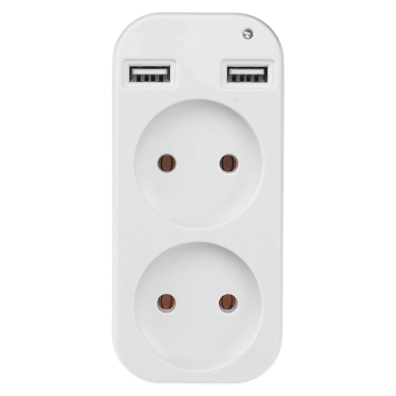 Europäischer Netzadapterstecker, Doppelsteckdose, Dual-usb-steckdosenleiste, Eu-stecker-11x5cm-white