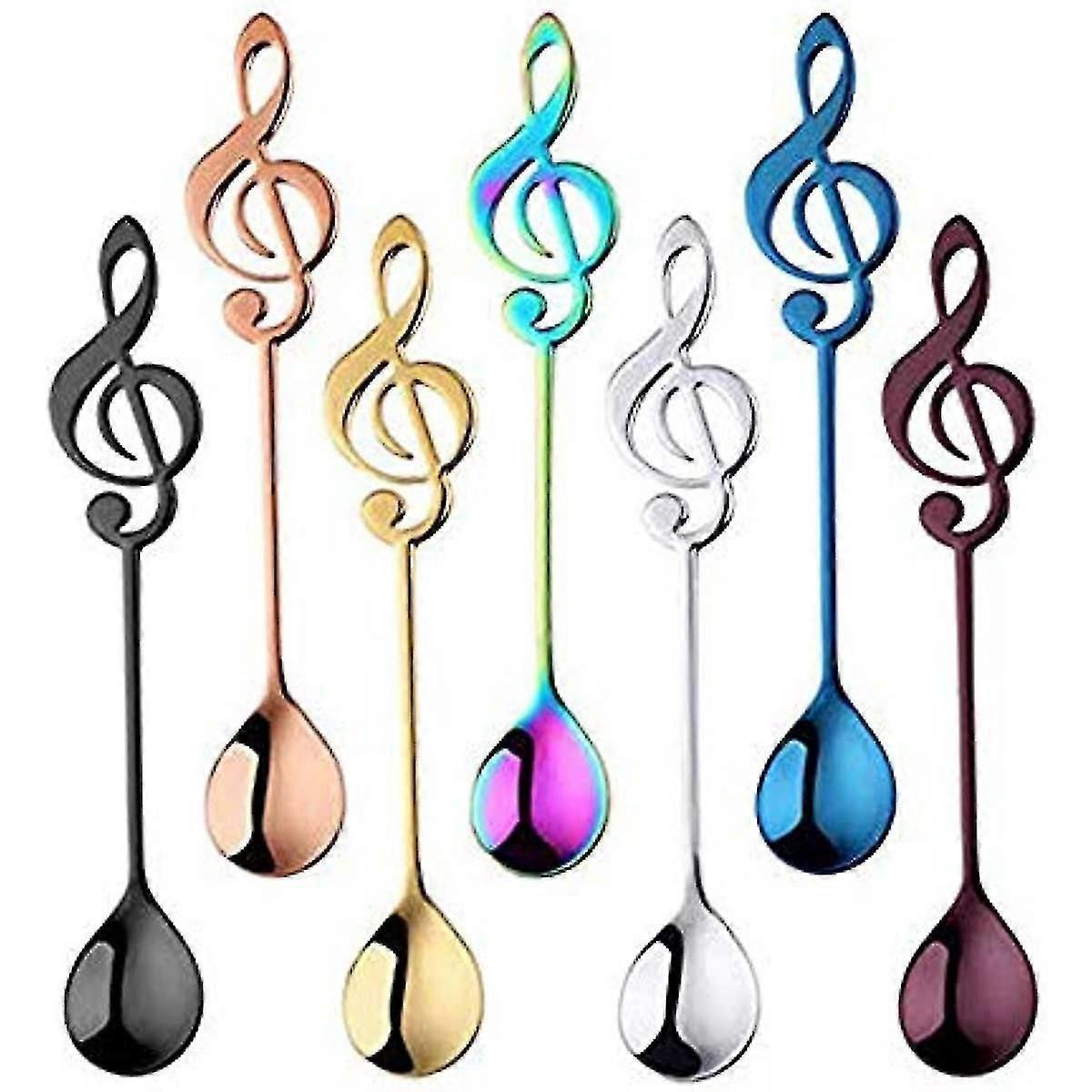 7-teiliges Set Kaffeelöffel Aus Edelstahl, Niedliches Musiklöffel-set, Teelöffel In Regenbogenfarben Zum Umrühren Von Tee, Dessertgetränken, Milchshakes, Suppen, Zucker Und Biscuits