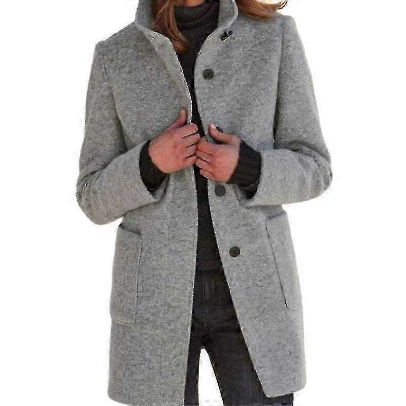 Lässiger, Dicker Damen-peacoat Aus Mischgewebe Mit Stehkragen, Einreihig, Im Caban-stil Geschnitten-l-grey