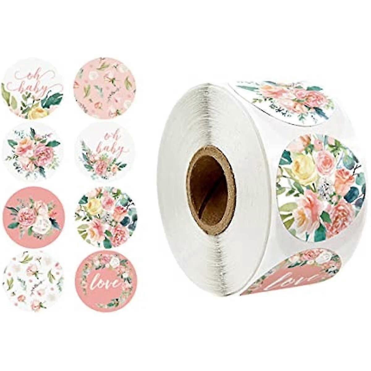 500 Stück Florale Liebesaufkleber, Papieretiketten, Runde Florale Backaufkleber Für Diy-bastelarbeiten, Kartendekoration, Festtagsdekoration, Partygeschenk