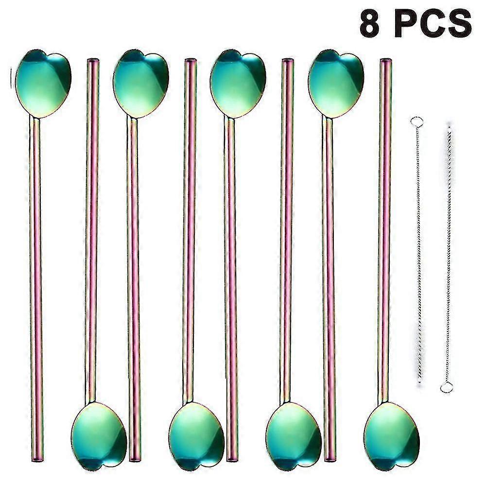 8-teiliges Set Aus Edelstahl-strohhalmlöffeln In Herzform