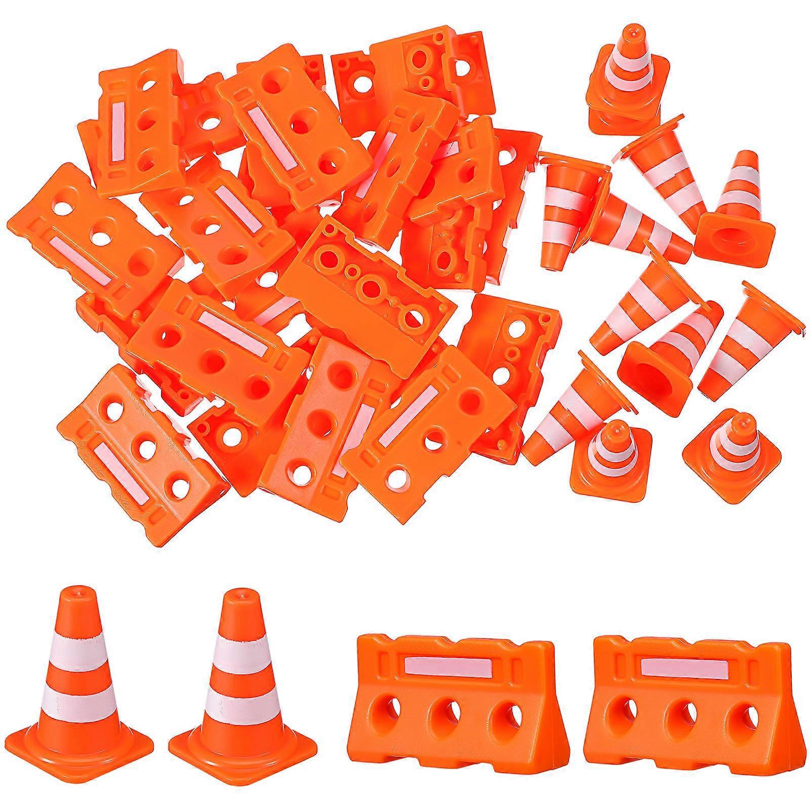24 Mini-verkehrsschilder, Mini-verkehrskegel, Mini-verkehrszäune Aus Kunststoff, Pädagogisches Spielzeug Für Kinder-3.50x2.00x1.00cm-orange