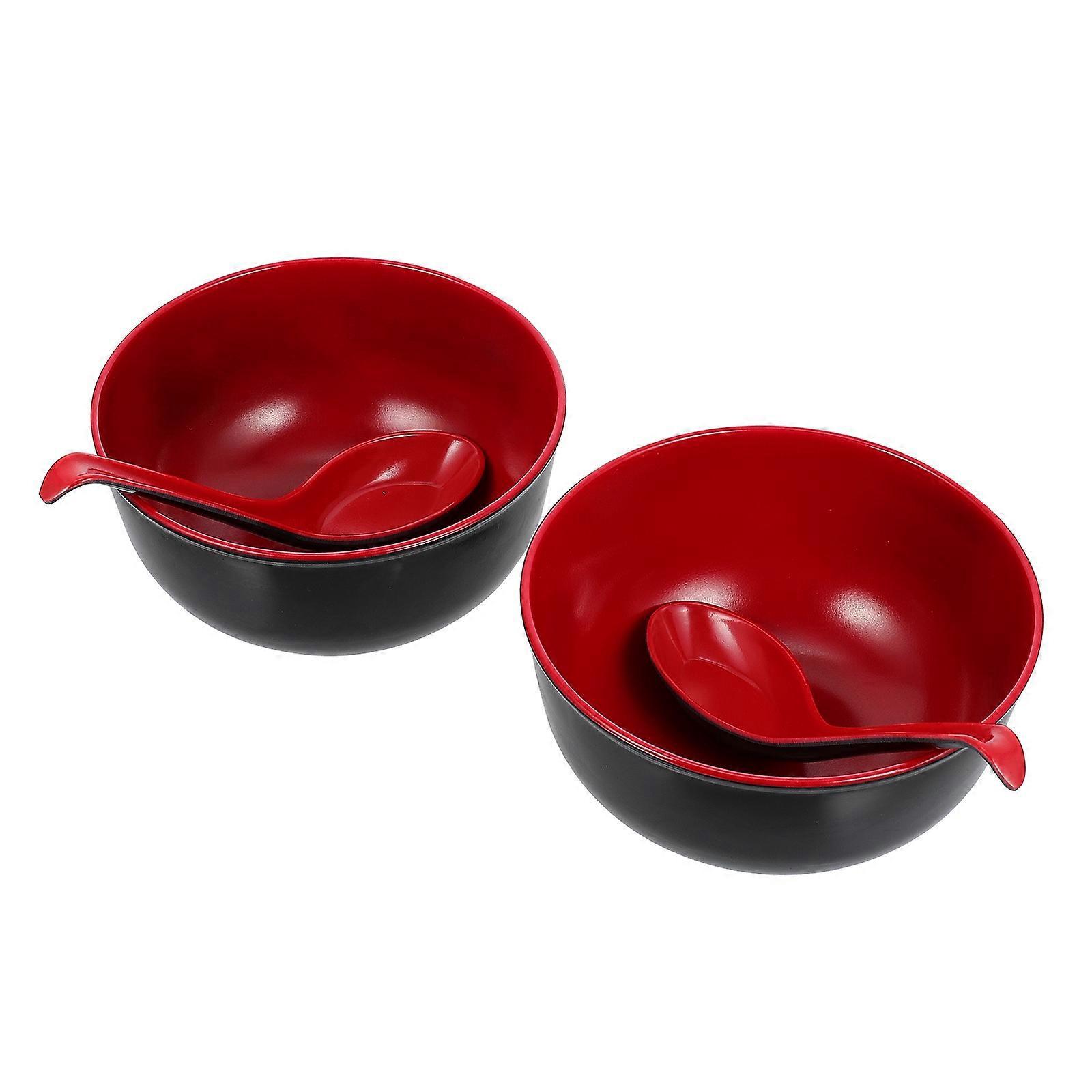 Set Praktischer Melamin-ramen-schüsseln/reisschüsseln Mit Löffeln (schwarz/rot)-14.00x14.00x7.00cm-red