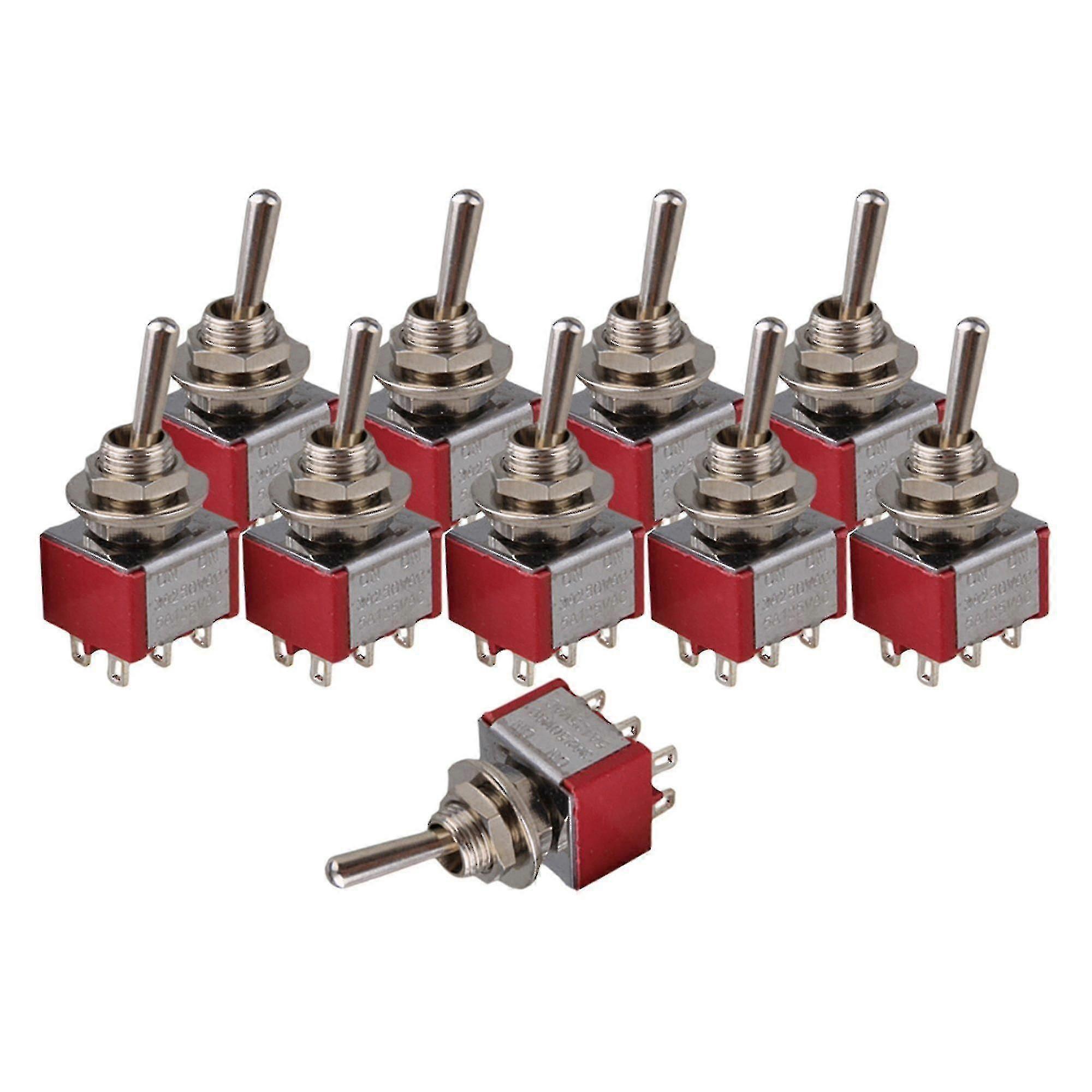 2-wege-kippschalter, 125 V, 6 A, Zweipolig, Dpdt, Ein/ein, Rot, 10er-set