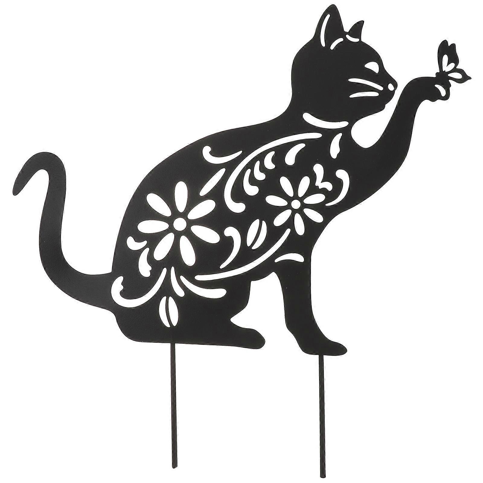 1 Stück Eiserne, Katzenförmige Gartendekoration (schwarz)-31x28cm-black