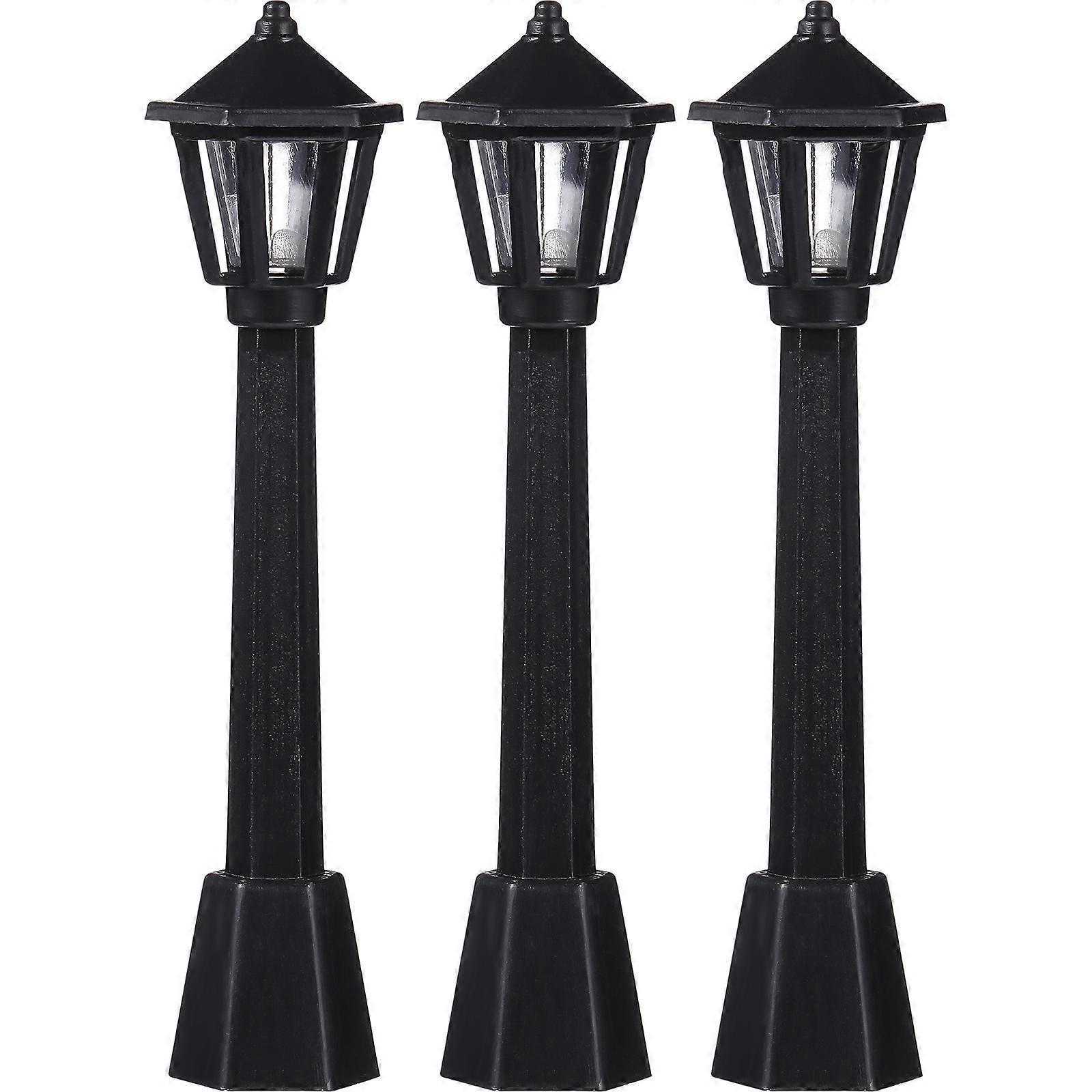 3-teiliges Set Mikro-landschaftsfiguren Und Miniaturornamente Modelllichter Straßenlaternen-simulationslichter Kreativ (schwarz)-7.50x2.00x2.00cm-black