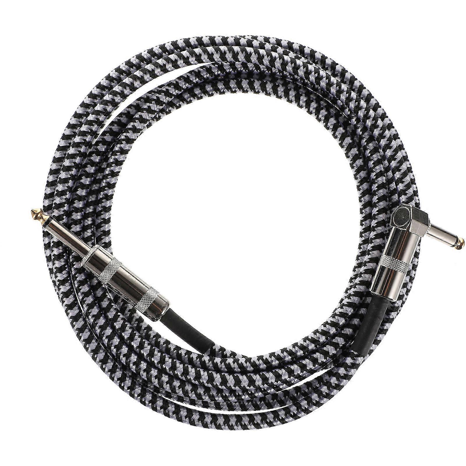 M Langes, Schwarz-weiß Geflochtenes Gitarrenkabel, Abgewinkelt Auf Gerades Kabel-300x1.5cm-black