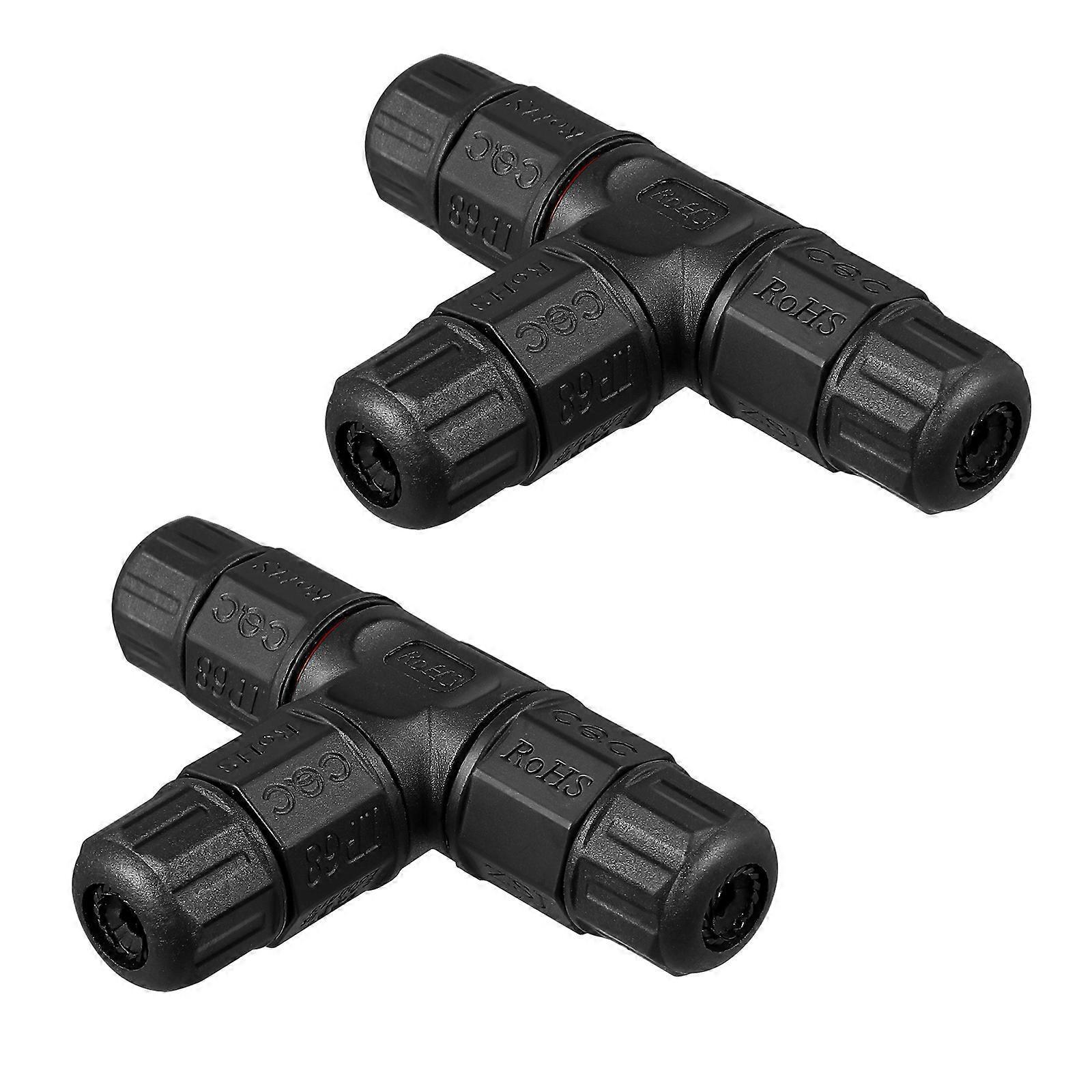 Bestomz 2 Stück T-verbinder Ip68 Wasserdichter Anschlussdosen-kabelverbinder 3-wege-kupplung (schwarz)-black