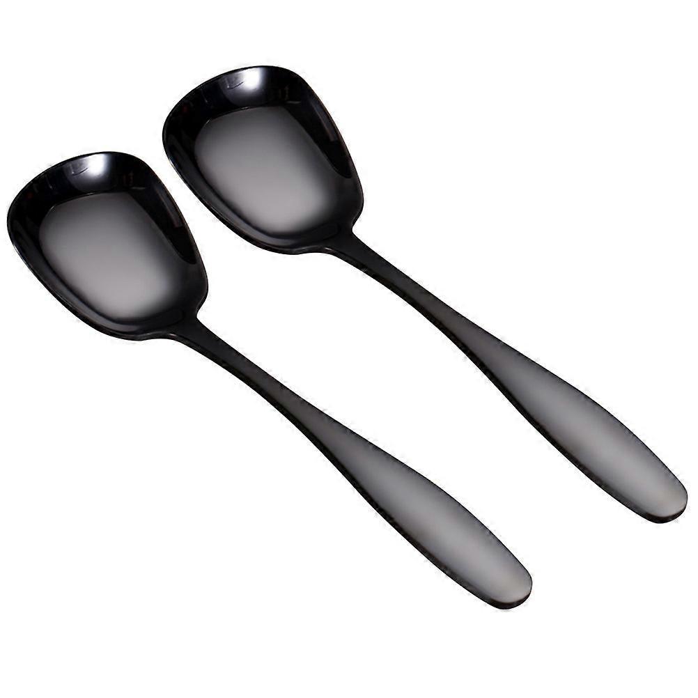 2 Stück 304 Edelstahl Löffel, Dickwandig, Poliert, Suppenlöffel, Quadratisch, Flacher Boden, Für Schule, Zuhause, Bankett - Größe L (schwarz)-18.54.8cm-black