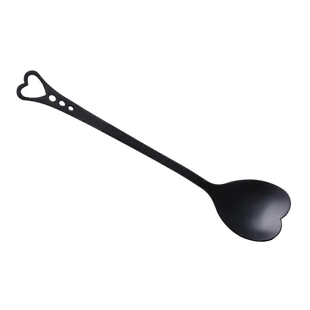 Edelstahllöffel, Goldplattiert, Herzförmiger Dessertlöffel, Einzigartiger, Charmanter Rührlöffel, Geschirrlöffel Für Zuhause, Restaurant, Café (schwarz)-14.30x3.30x0.50cm-black
