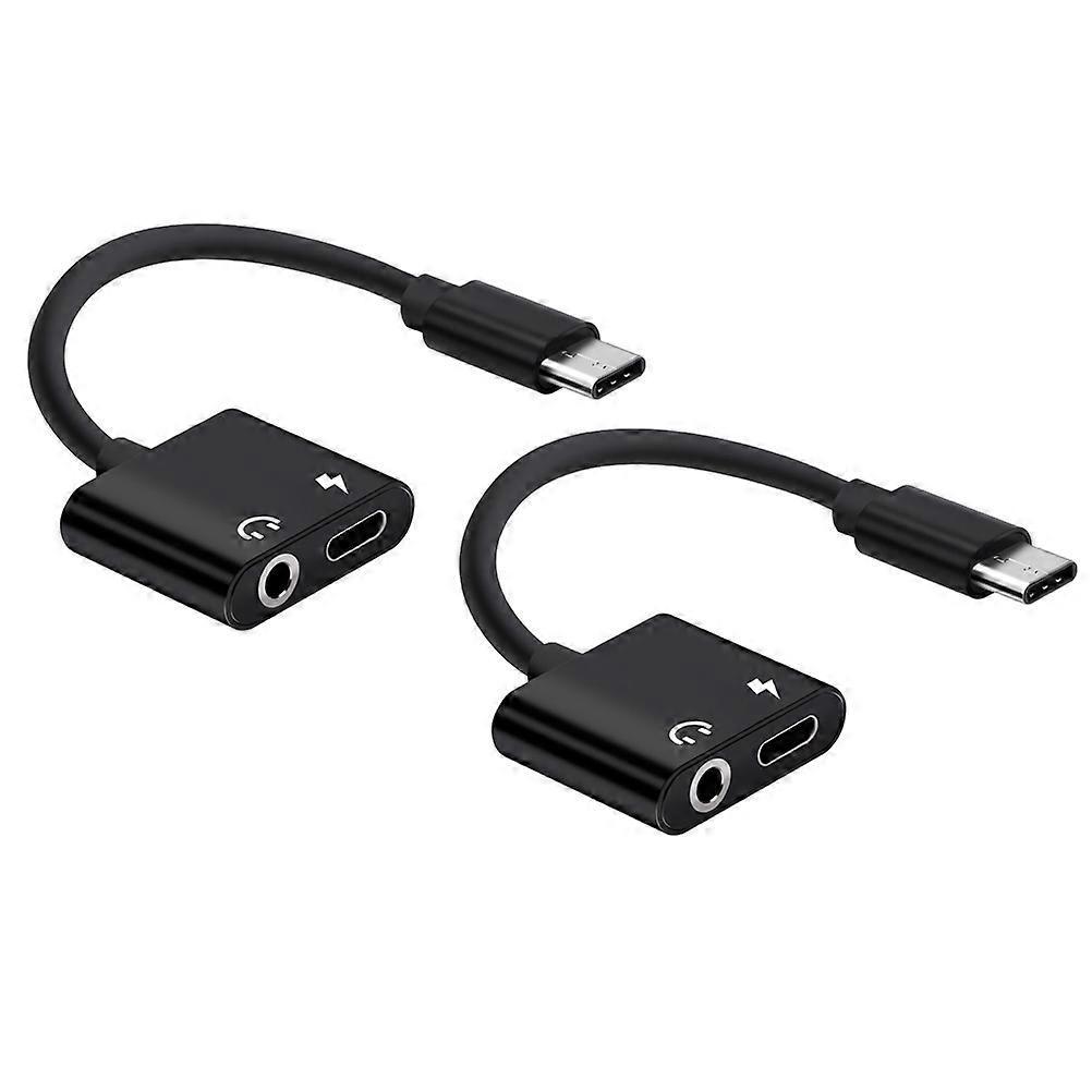 2-teiliger 2-in-1-kopfhöreradapter Aus Aluminiumlegierung, Typ-c Auf 3,5-mm-klinke (schwarz)-12.00x2.50x0.50cm-black