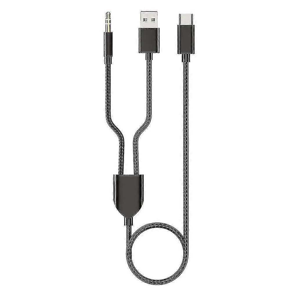 1 Split 2 Typ-c Auf Usb-a 3,5-mm-aux-kabel Stereo-hifi-sound Für Autolautsprecher-black