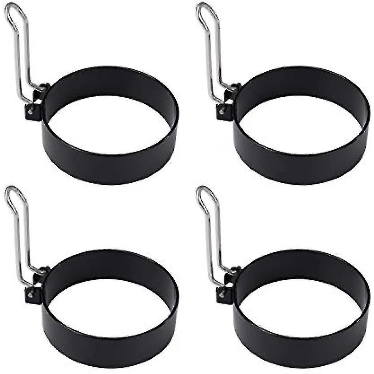 4-teiliges Eierring-set, Antihaftbeschichtete Runde Bratform Für Pfannkuchen Mit Klappbaren Edelstahlgriffen Für Spiegeleier, Pochierte Eier, Mini-pfannkuchen Und Crumpets (schwarz)