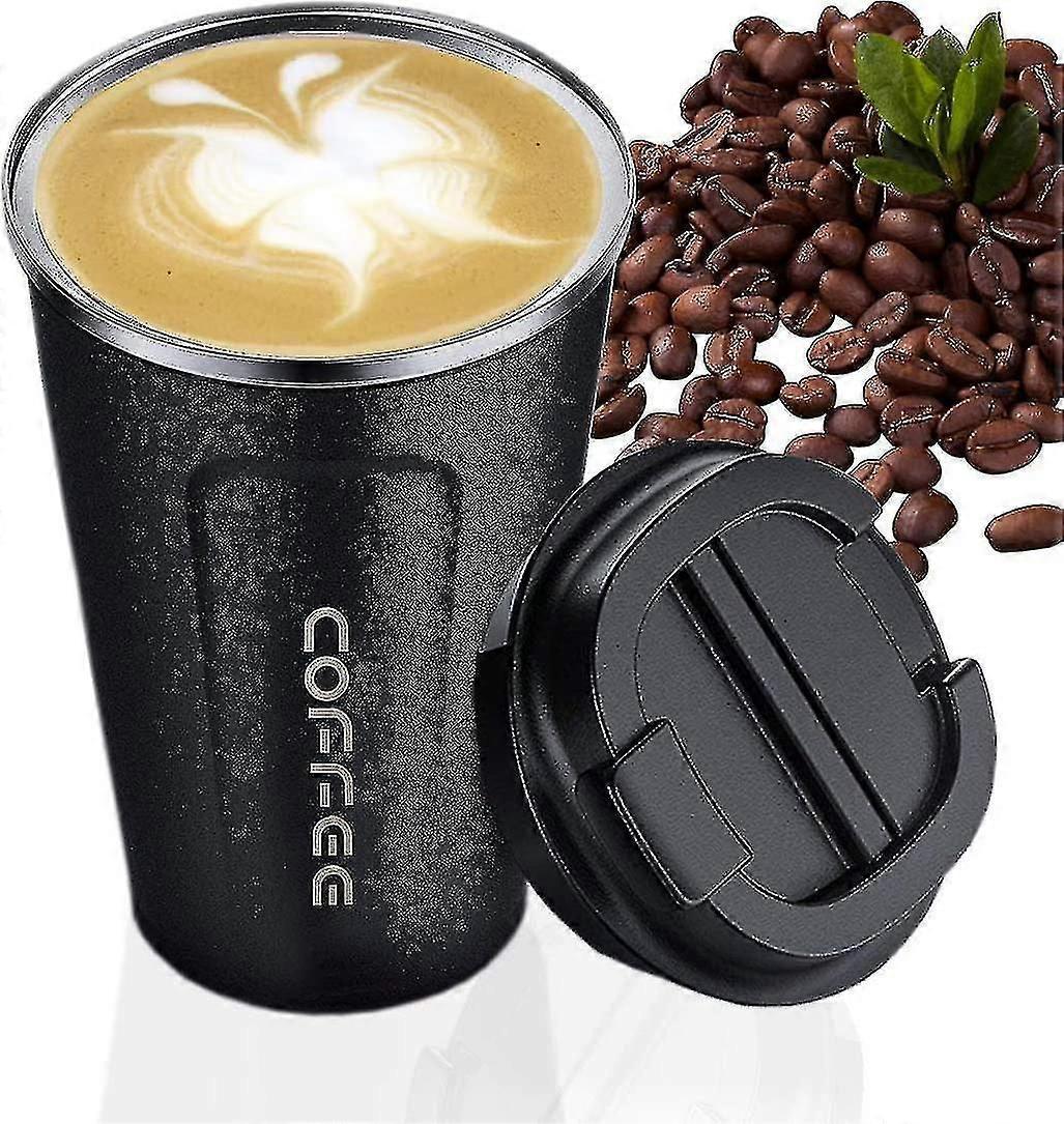 Schwarzer Kaffeebecher, Doppelwandiger, Vakuumversiegelter, Wiederverwendbarer Kaffeebecher, Umweltfreundlicher Edelstahl-reisebecher Fürs Büro