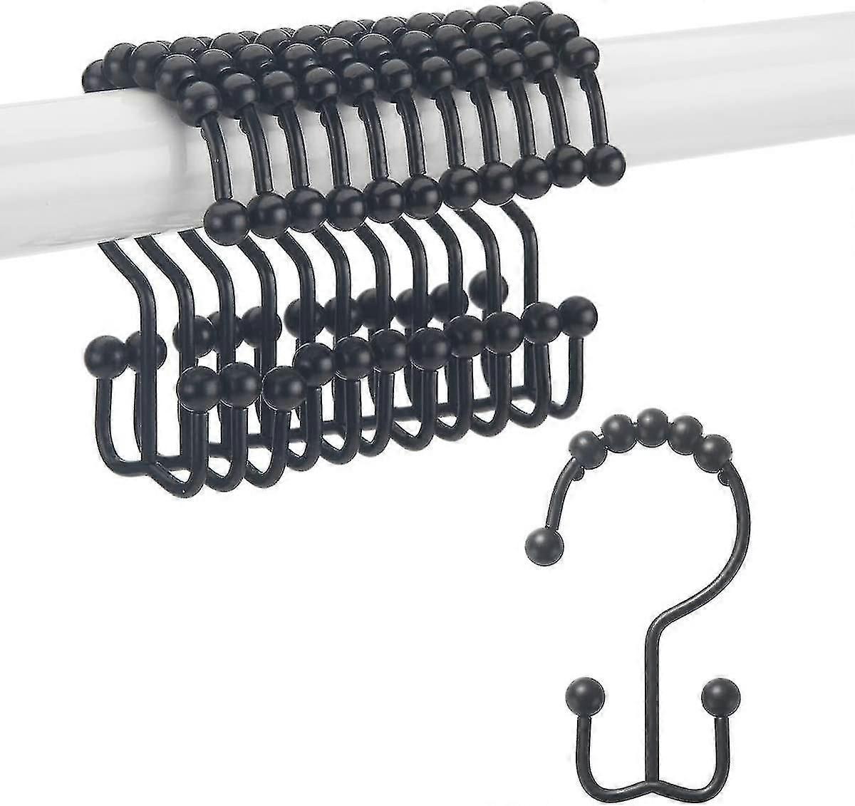 Duschvorhanghaken, Rostfreie Metall-doppelgleithaken Für Duschvorhänge, 12er-set – Mattschwarz