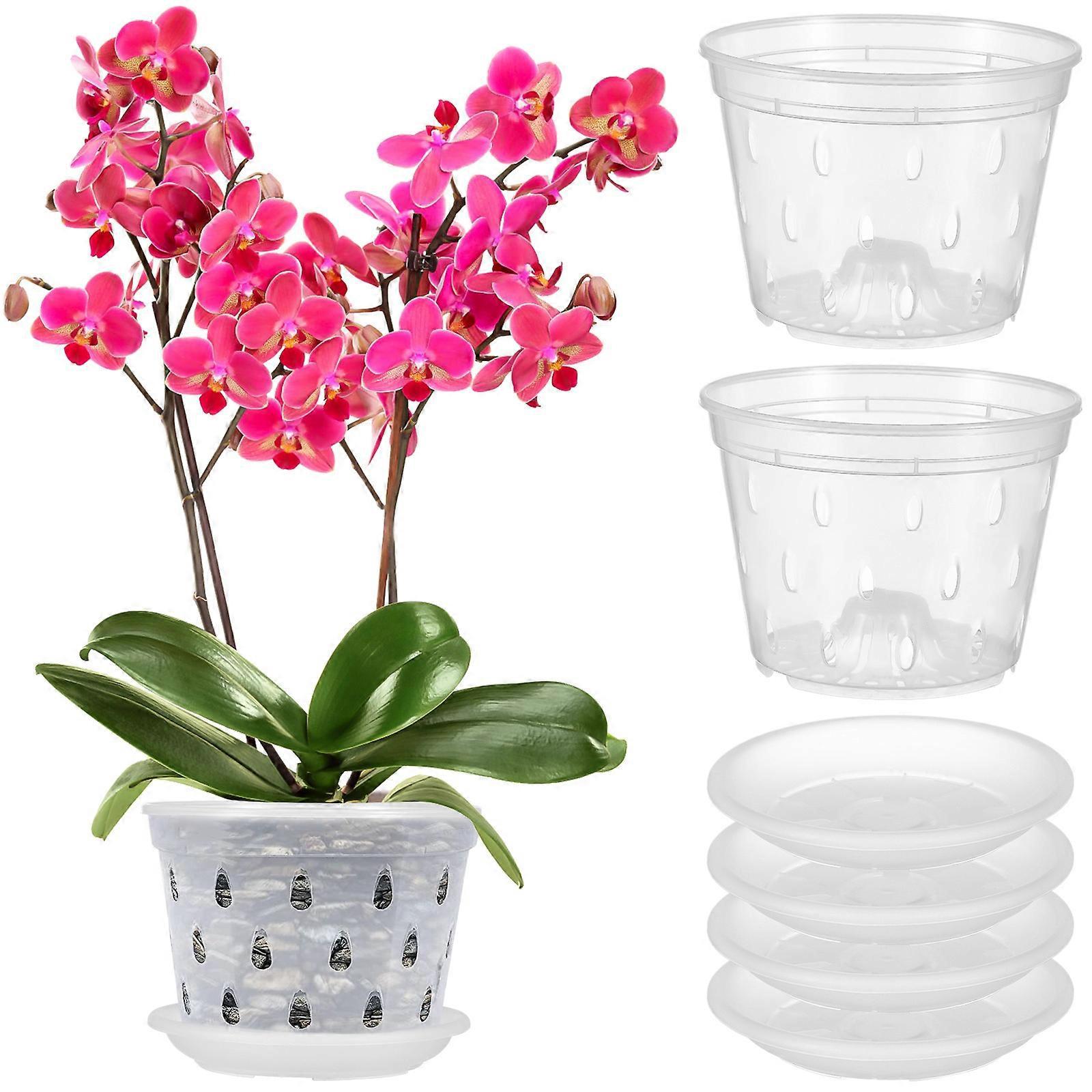 5er-sets Anzuchttöpfe, Durchsichtige Pflanzentöpfe, Orchideentöpfe, Gartentöpfe Mit Abflusslöchern-13.00x13.00x9.50cm