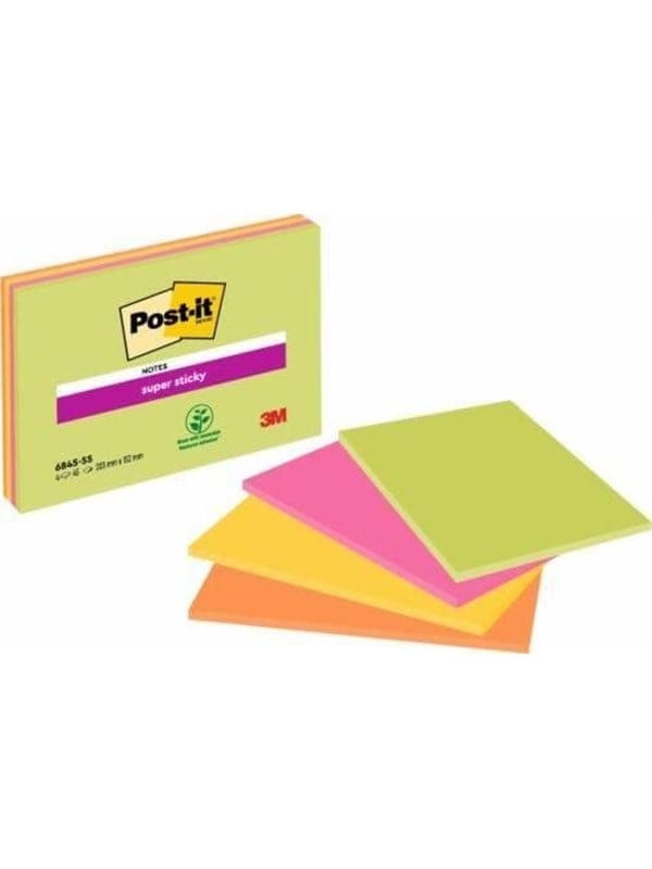3M Post-it uper Sticky Meeting Notes 203 mm x 152 mm 45 Sheets (Neon)