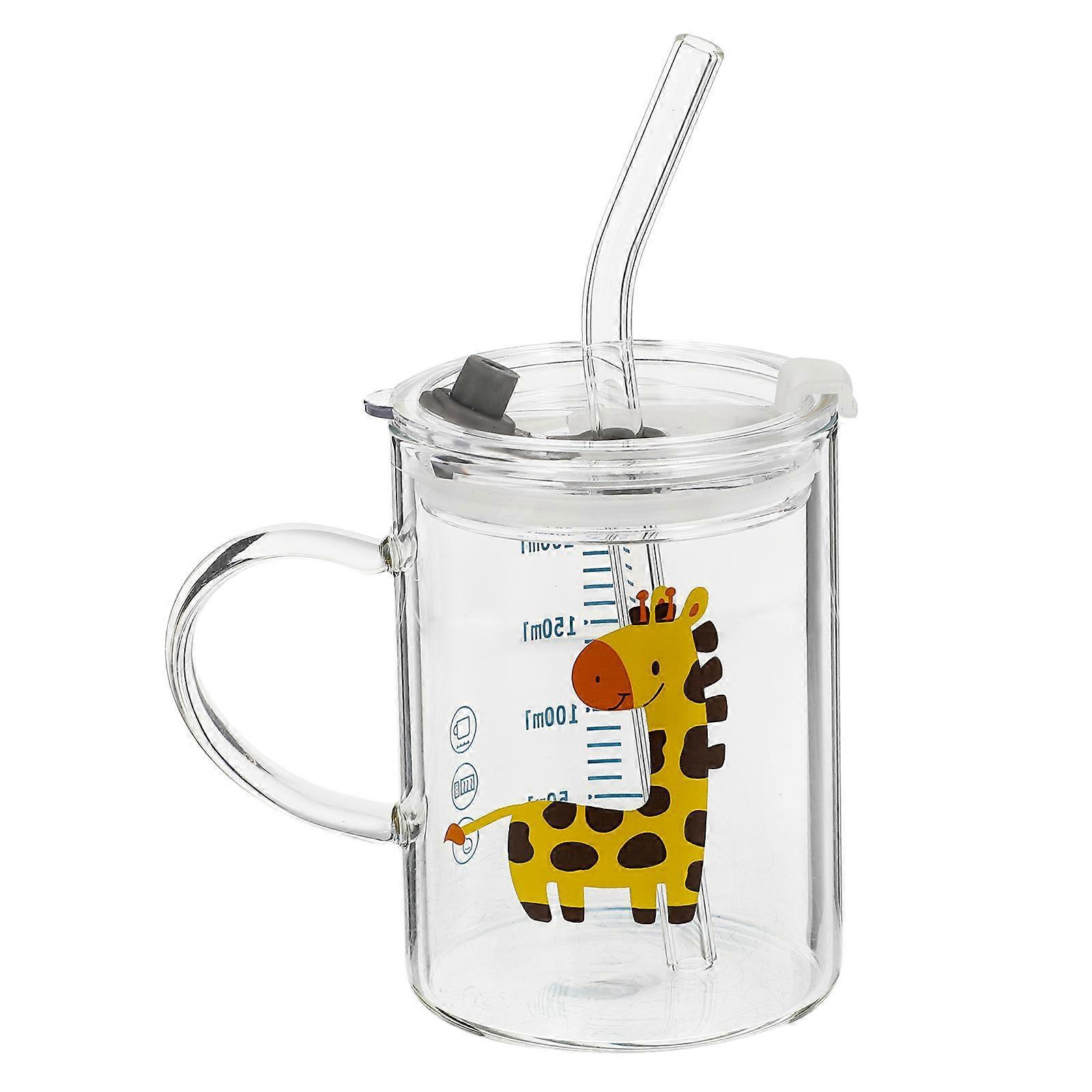 Stück Cartoon-hirsch-wasserbecher, Kreativer Glasbecher, Kinder-strohhalm-milchbecher-10.5x7cm-transparent