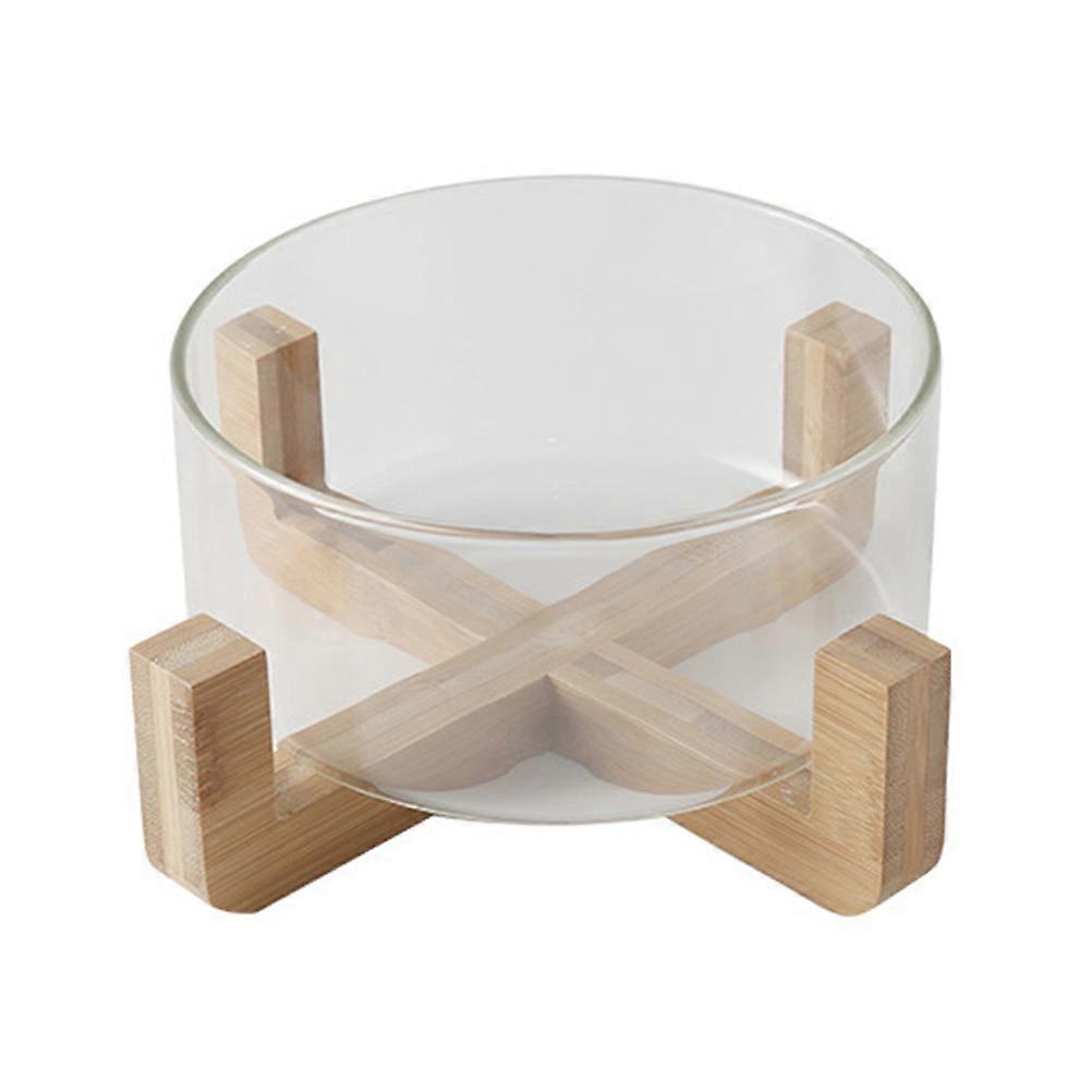 Glas-salatschüssel, Transparente, Hitzebeständige Obstschale Mit Holzfuß-16.00x16.00x4.40cm