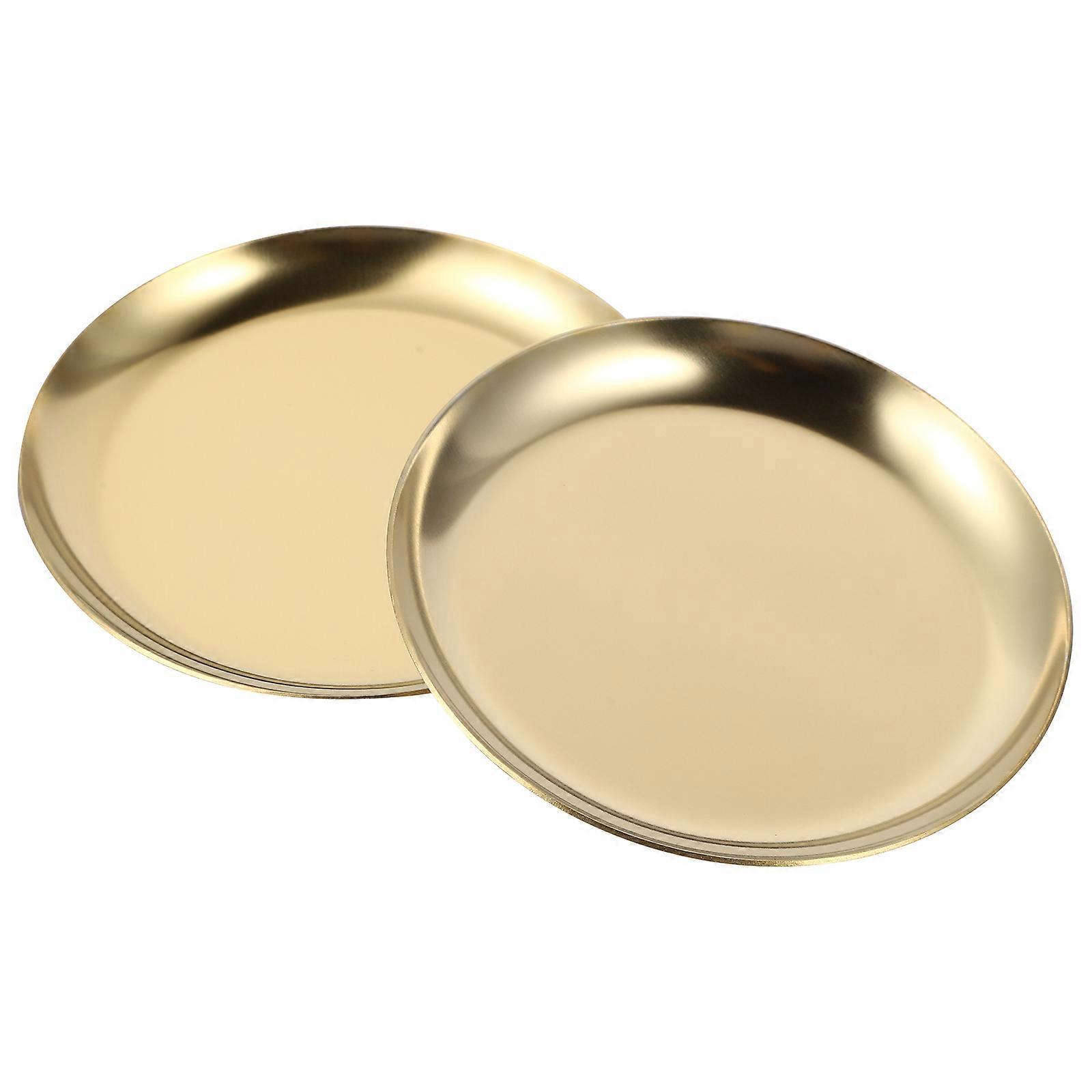Set 2 Stück Schmuckaufbewahrungstabletts Und Seifenhalter Aus Edelstahl (gold)-10x10x1cm-golden
