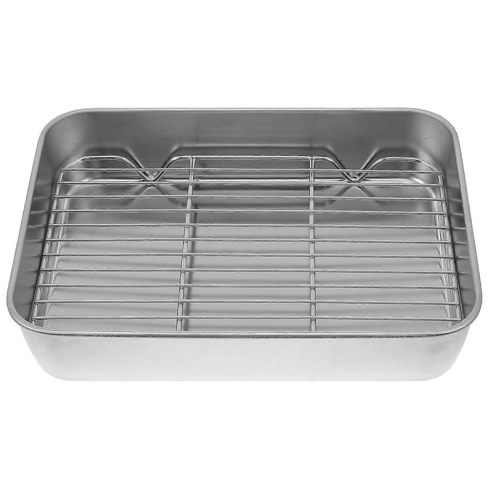 1 Set Edelstahl-backblech Mit Rost, Praktisches Backblech (silber)-23x17x5cm-silver