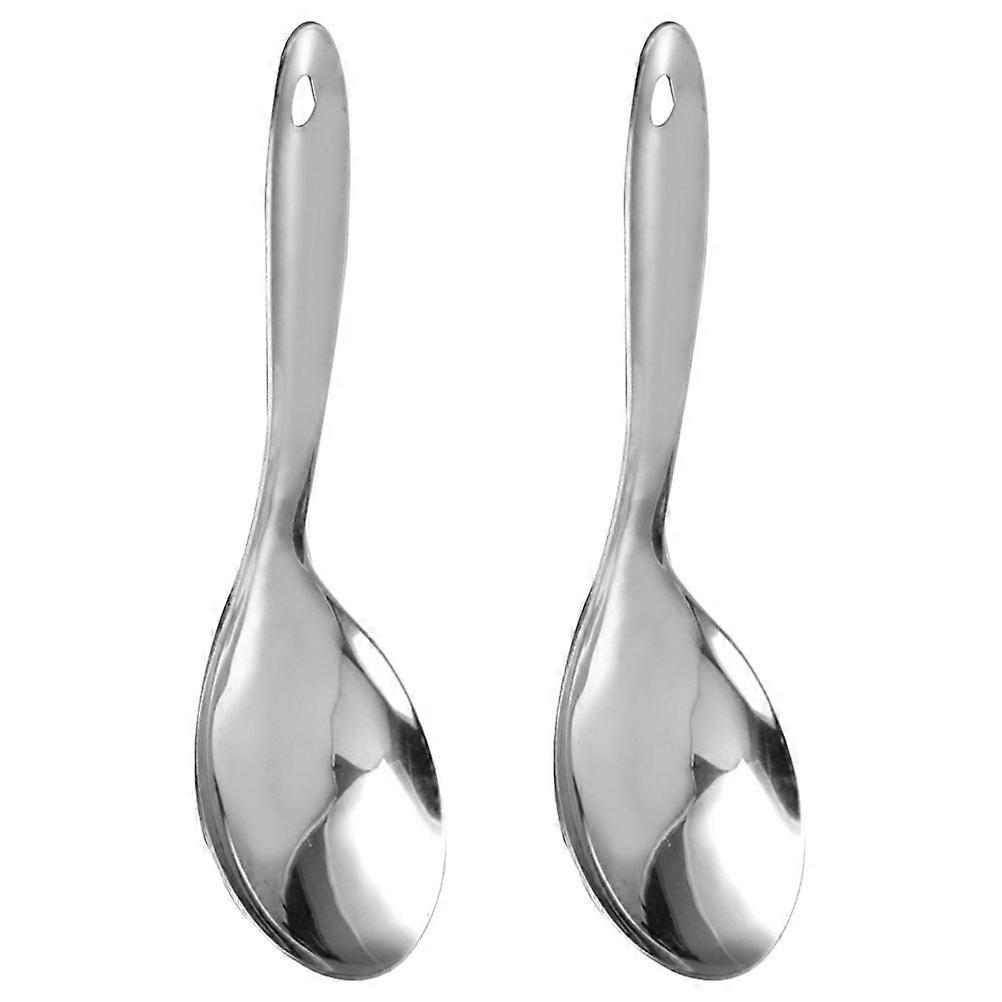 2 Stück Edelstahl-reislöffel, Einfacher Kochlöffel, Küchenhelfer, Servierlöffel-22.00x7.50x0.20cm-silver
