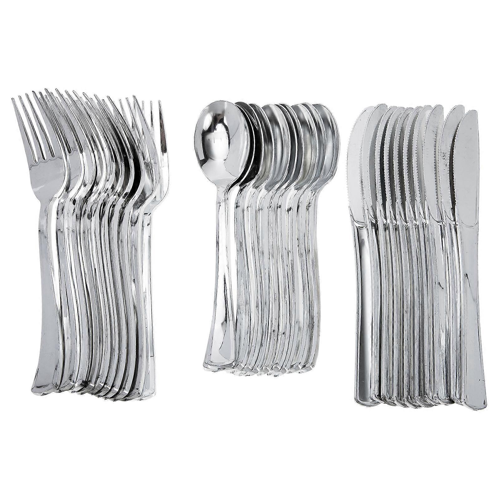 10 Sets Einweg-plastikbesteck, Plastikmesser, -gabeln Und -löffel-set Für Partys (silber)-silver