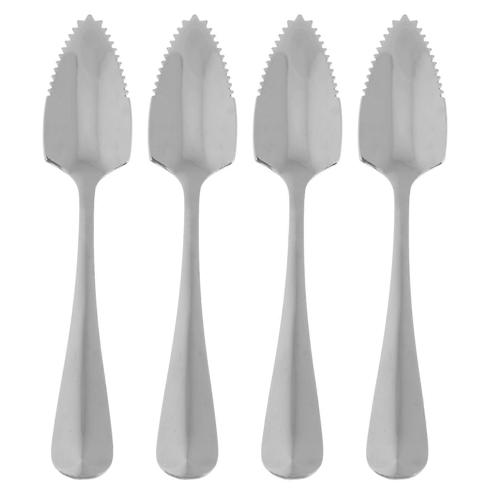 4-teiliges Set Edelstahl-fruchtlöffel Mit Gezahntem Griff, Ideal Zum Umrühren Von Kaffee Und Für Grapefruit-dessert-eiscreme-15.50x2.70x0.50cm