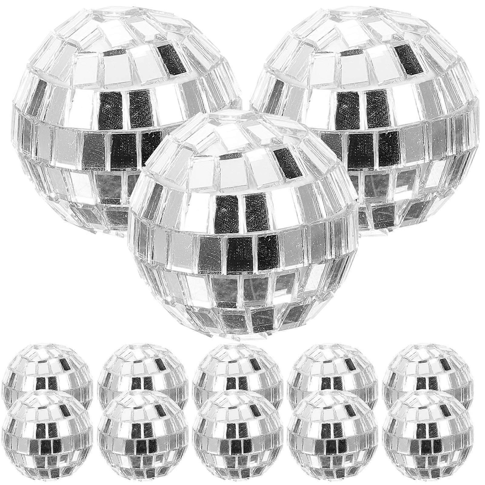 12 Stück Silberne Discokugeln, Hängende Glas-spiegel-discokugeln, Disco-hängeornamentkugeln-3.00x3.00x3.00cm-silver