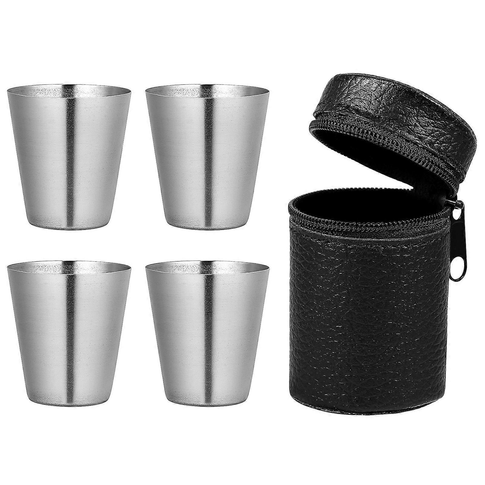 Set Edelstahlbecher, Tragbare Kleine Becher, Camping-picknick-weinbecher, Metallbecher-4.00x3.70x0.40cm