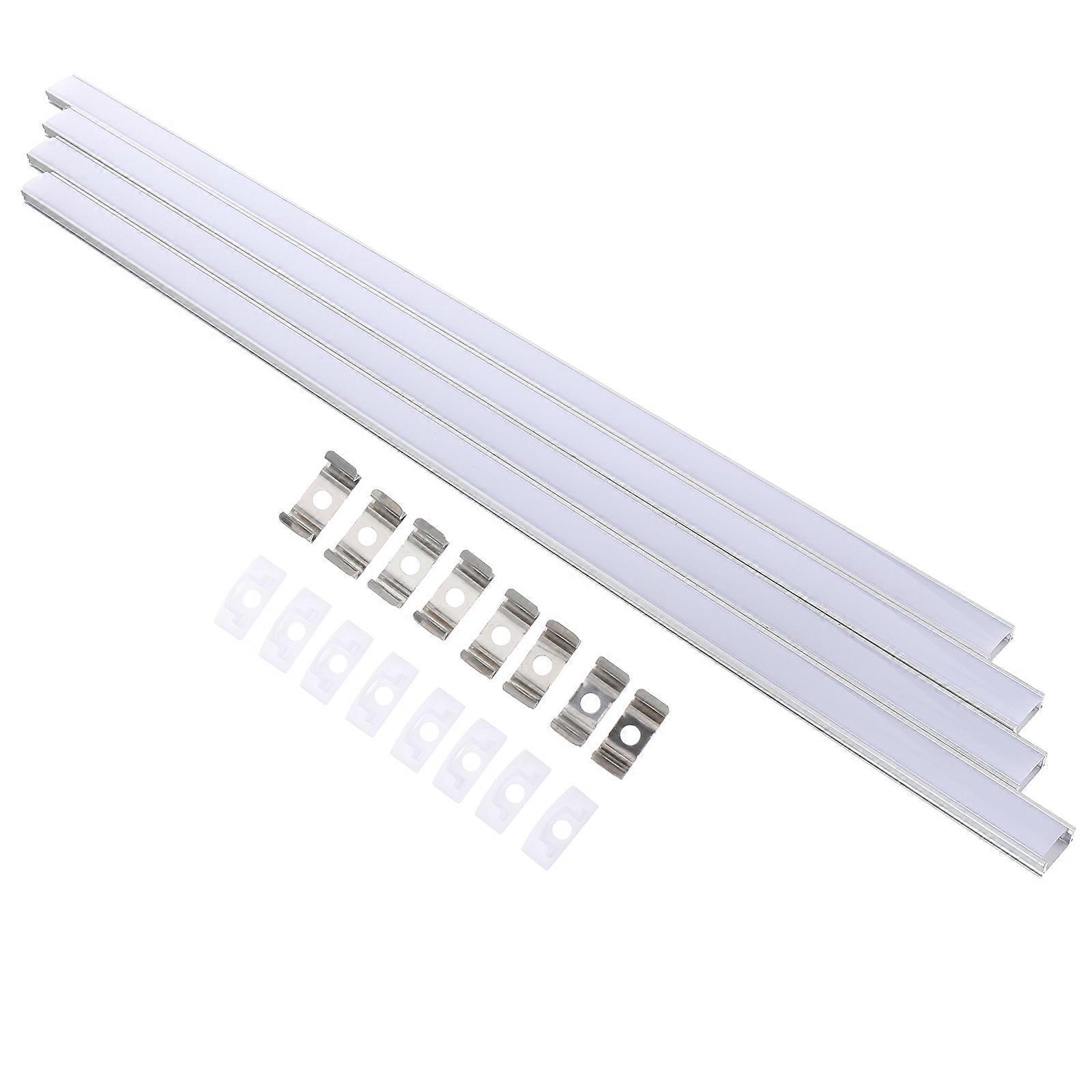 4er-set Led-kanalsystem, Silberner U-förmiger Led-diffusor Mit Milchig-weißer Abdeckung-50x1.7cm-silver