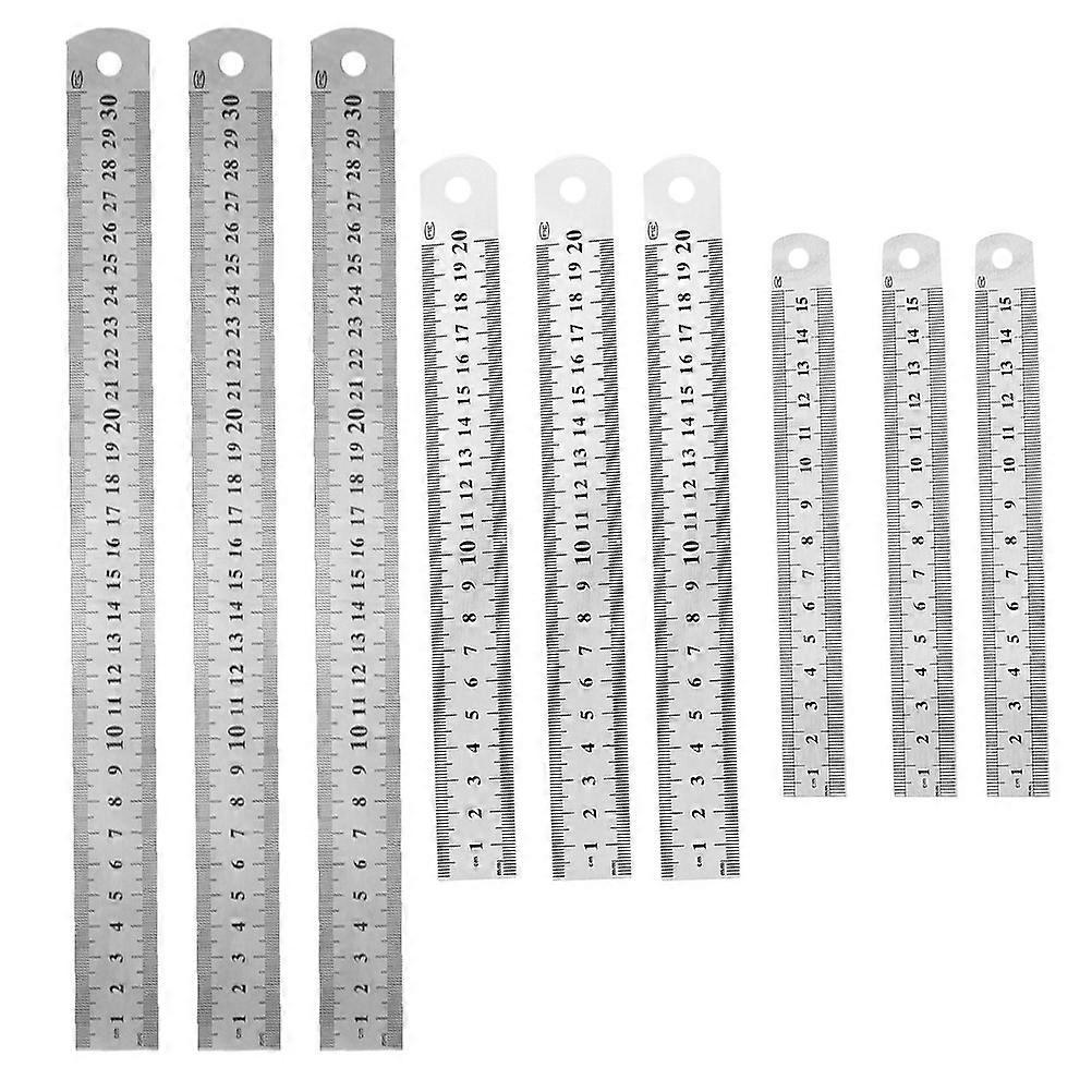 9-teiliges Lineal-set, Kurze Messlineale, Stahllineale, Büro- Und Schulbedarf-30x3cm-silver
