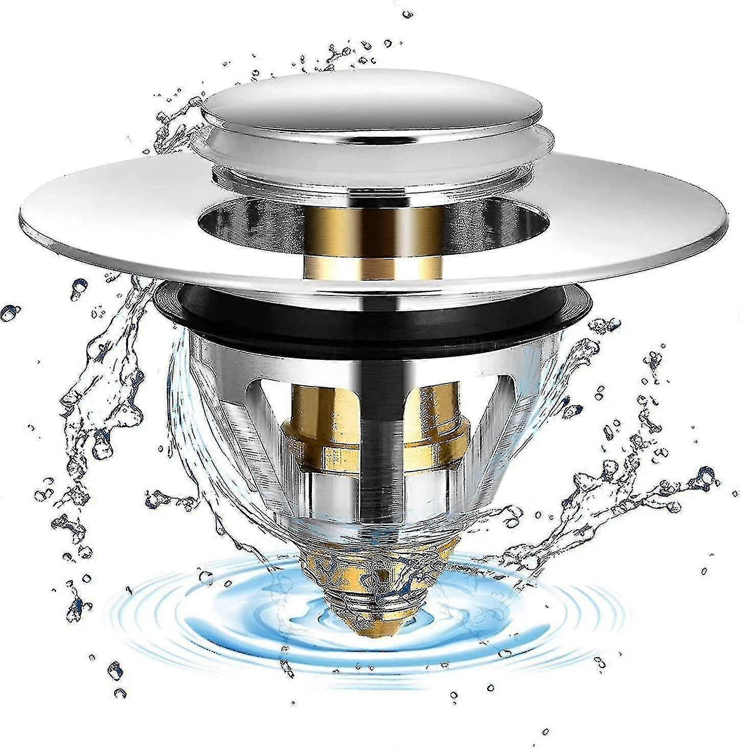 Pop-up-spülbeckenablauf, Universeller Verstopfungsschutz-abflussfilter, Edelstahl-badewannenablauf Und -ventil, Für Spülbecken, Küche Und Bad Mit 34–40 Mm Abflussloch